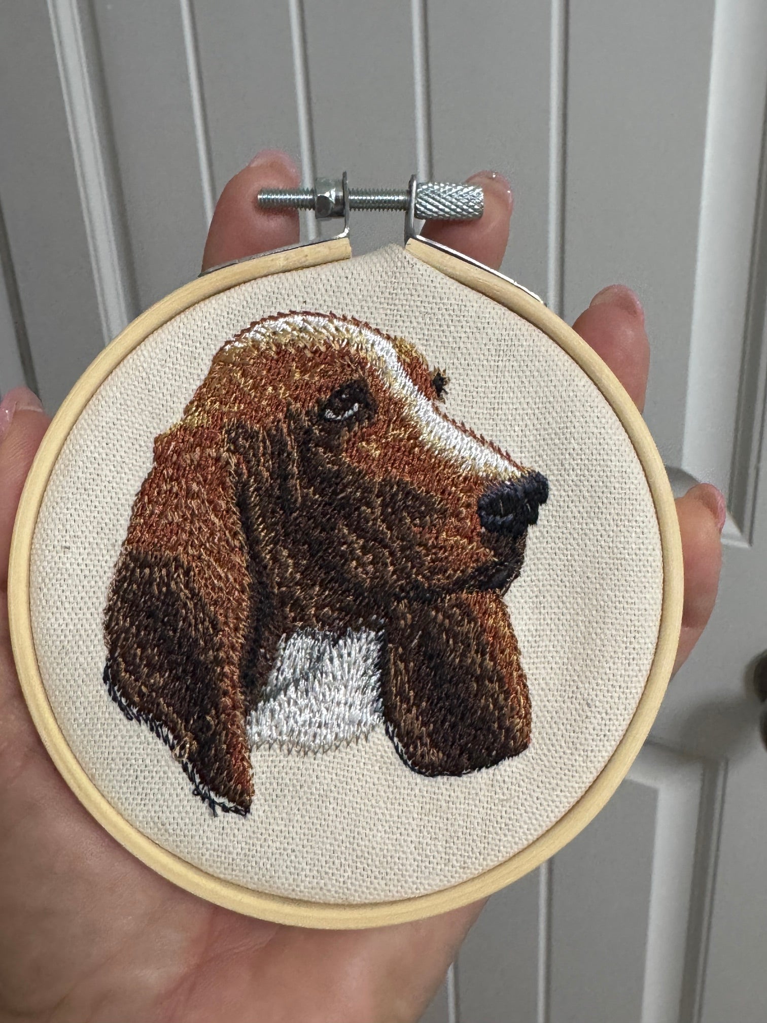 Basset Hound Machine Embroidered Framed Art | Tabletop Decor for Home or Office