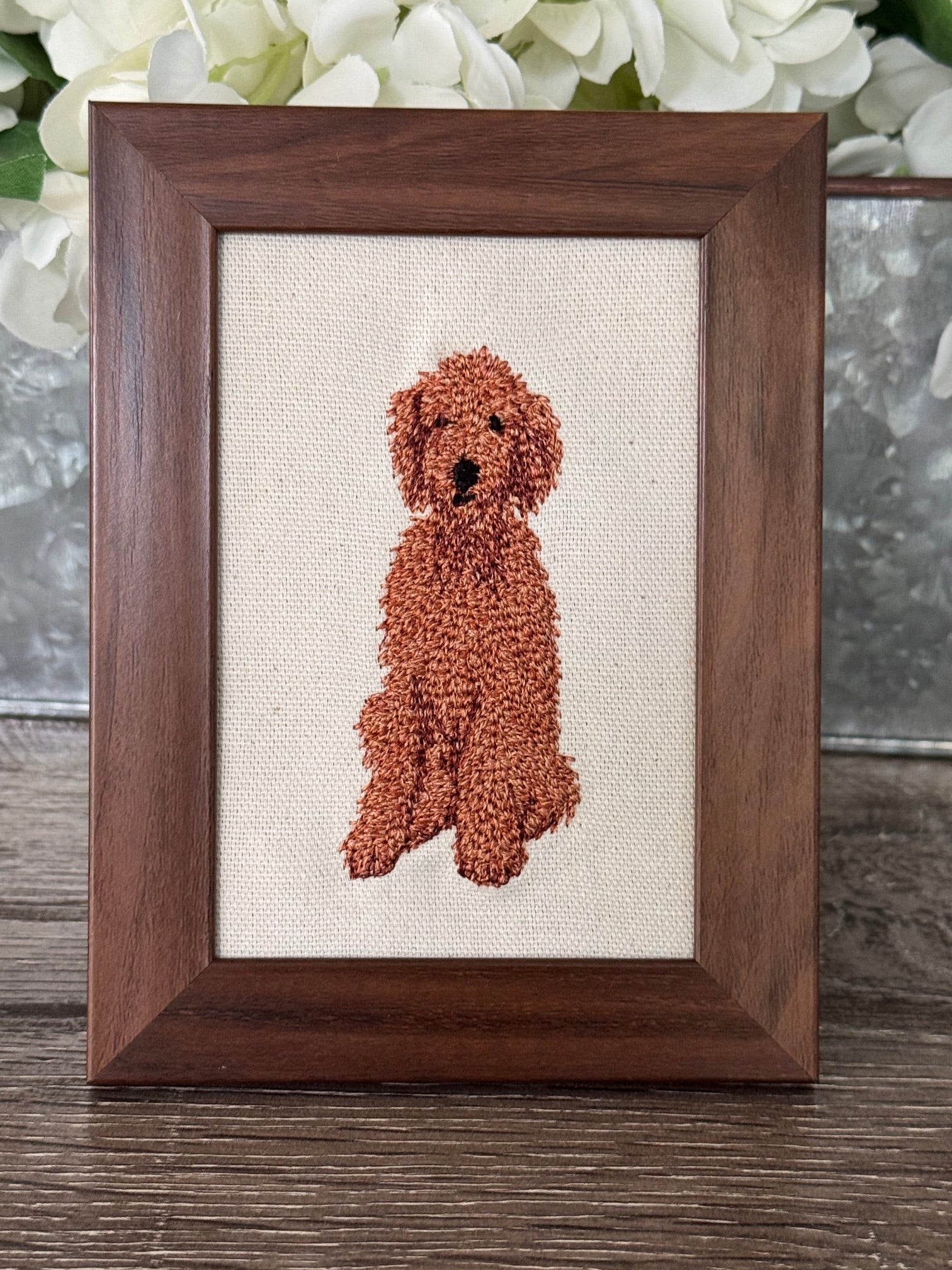 Red Poodle Machine Embroidered Framed Art | Tabletop Decor for Home or Office