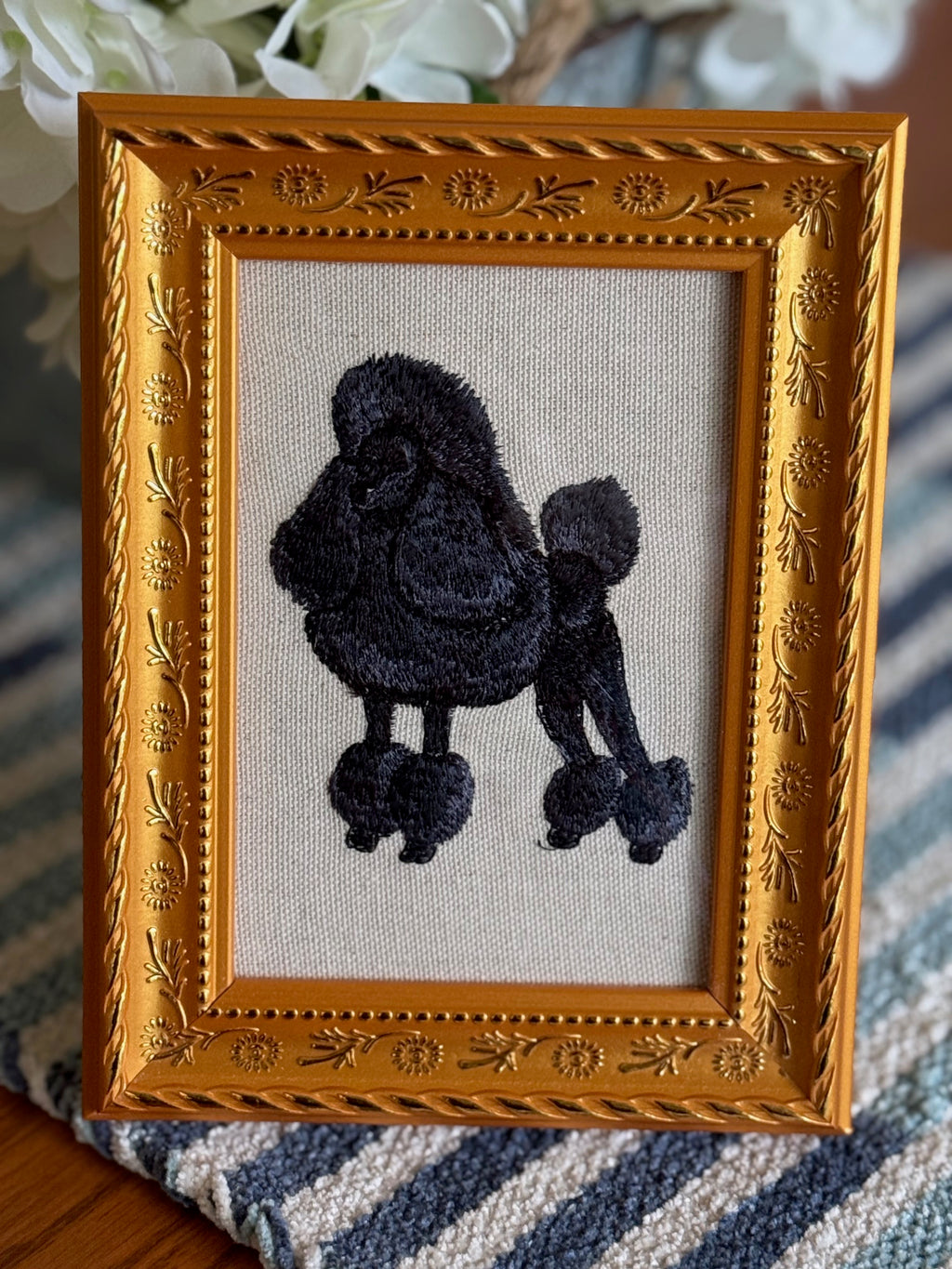 Poodle Dog Machine Embroidered Framed Art — Tabletop Decor for Home or Office