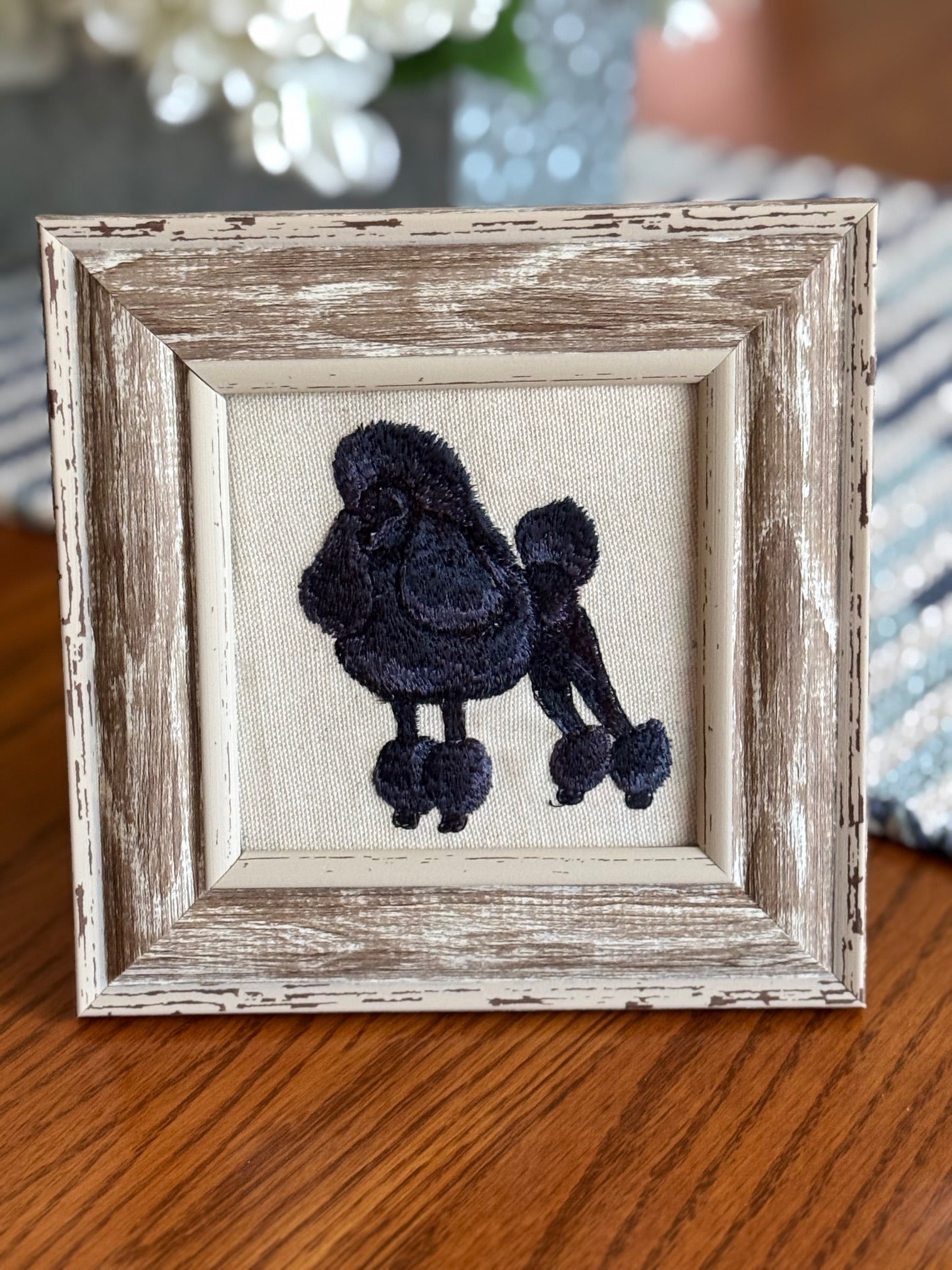 Poodle Dog Machine Embroidered Framed Art — Tabletop Decor for Home or Office