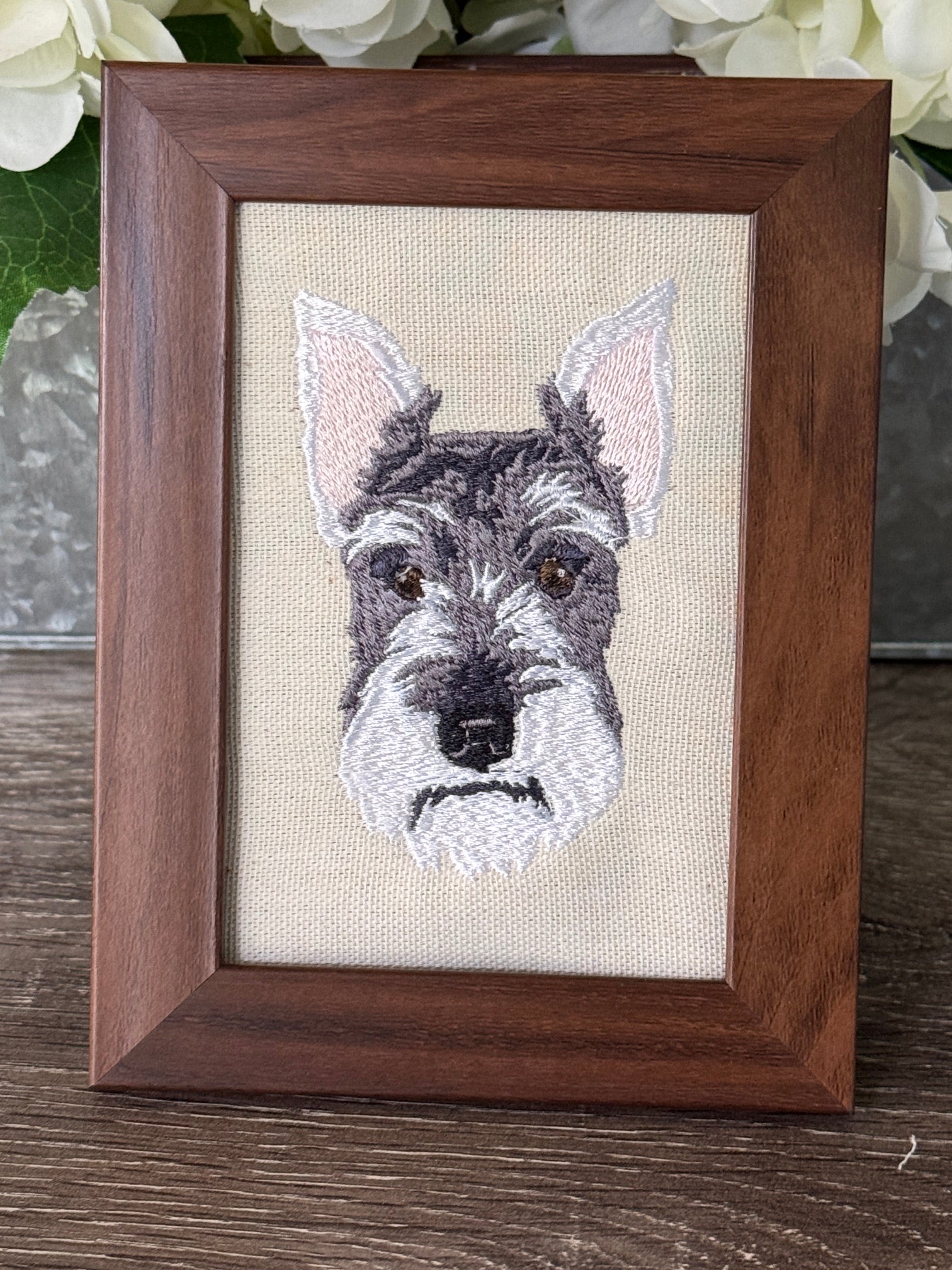 Schnauzer Machine Embroidered Art No. 2 | Framed Dog Breed Décor