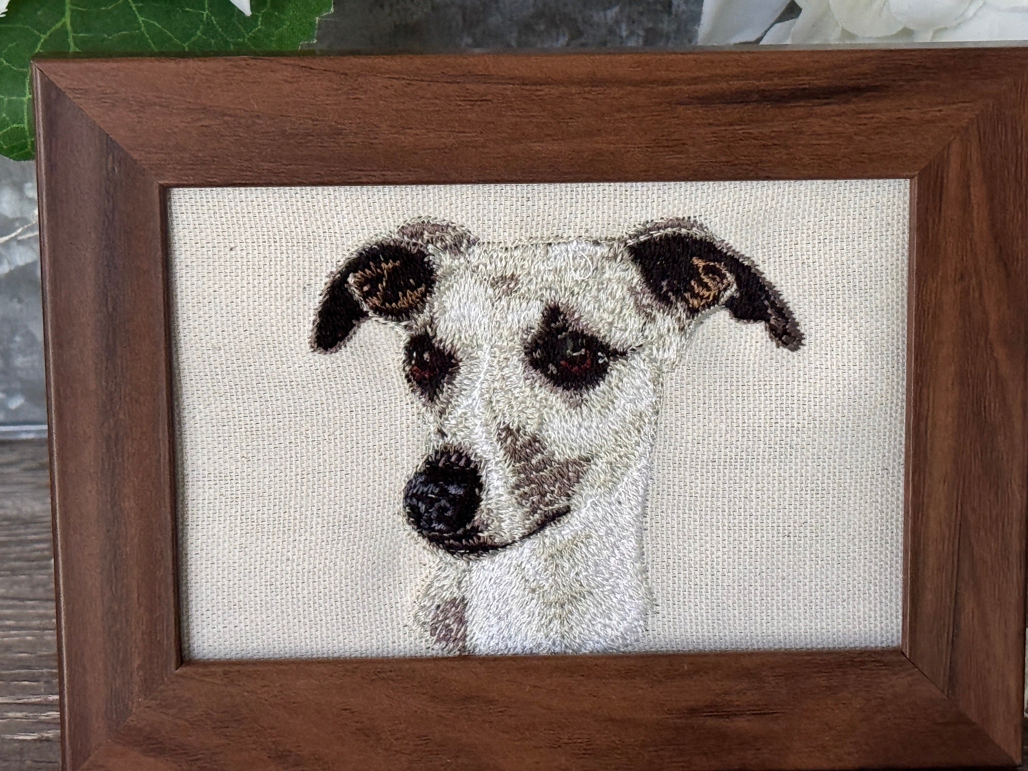 Greyhound Whippet Machine Embroidered Framed Art | Tabletop Decor