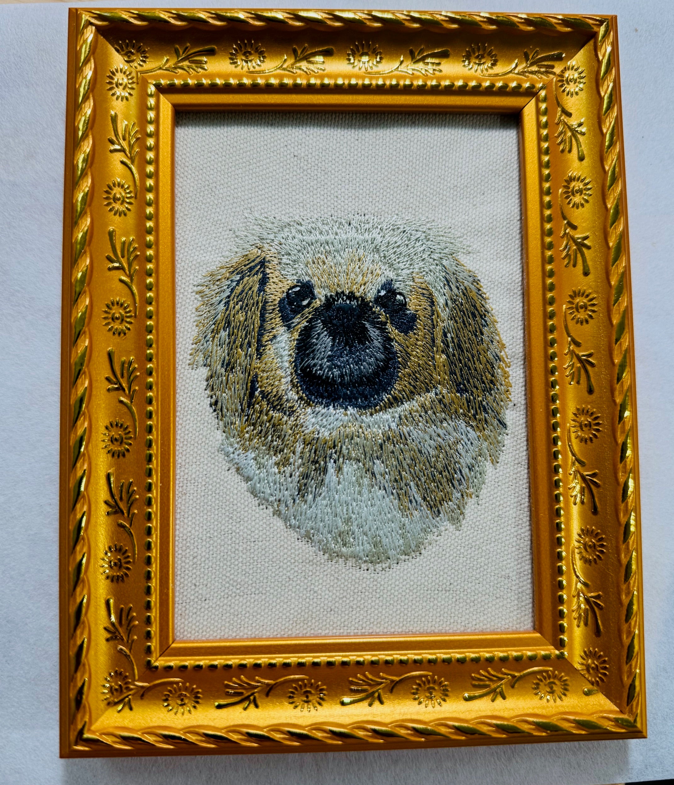 Pekingese Machine Embroidered Art | Framed Dog Breed Décor