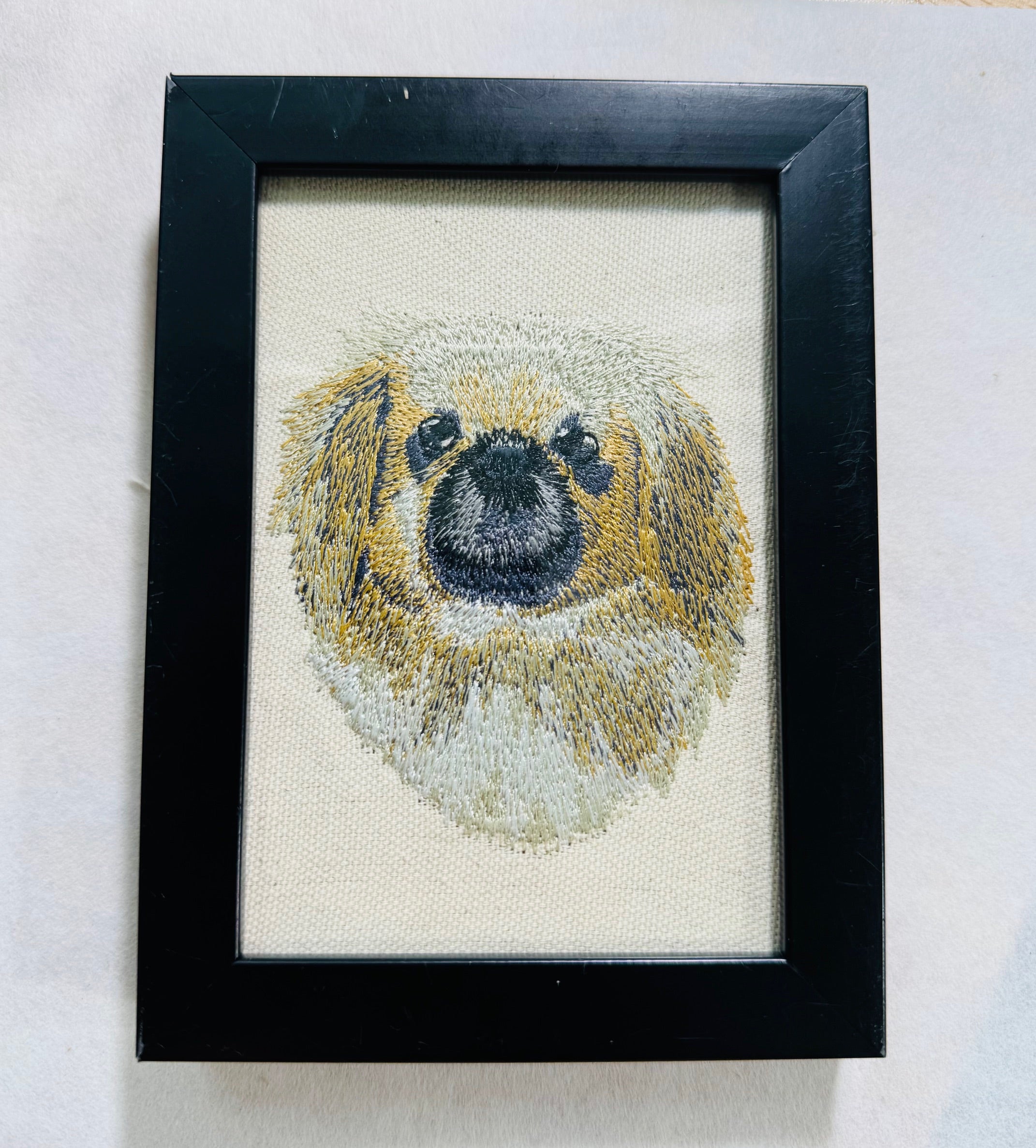 Pekingese Machine Embroidered Art | Framed Dog Breed Décor