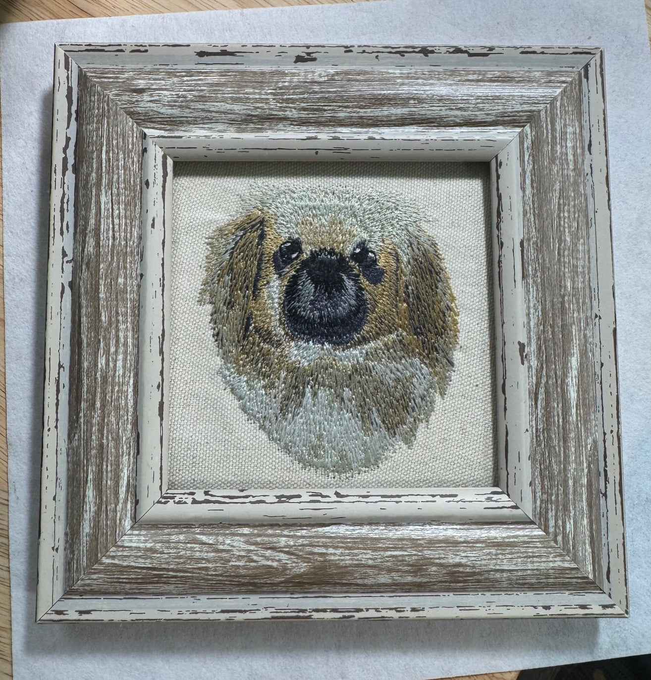 Pekingese Machine Embroidered Art | Framed Dog Breed Décor