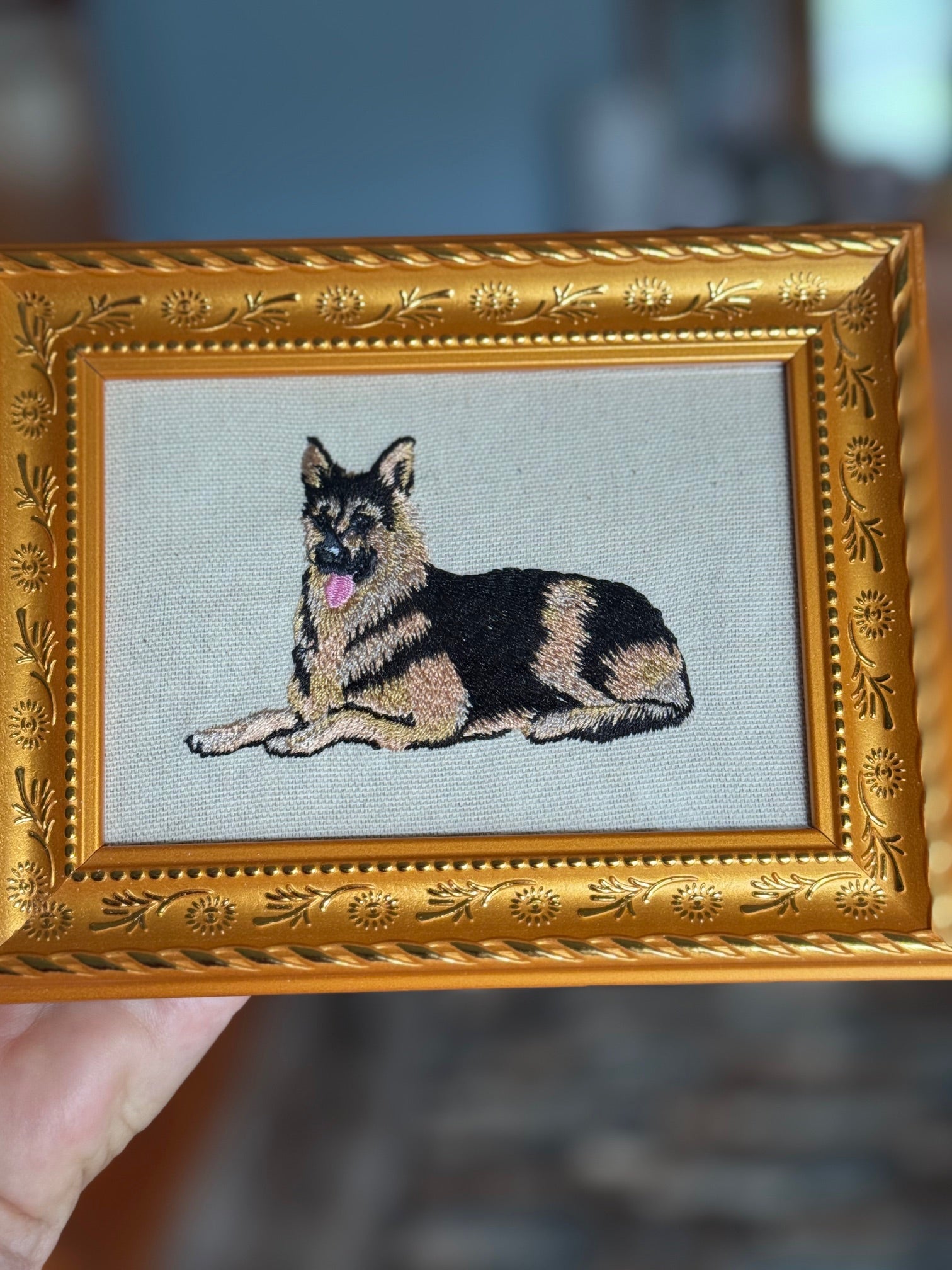 German Shepherd Machine Embroidered Art No. 2 | Framed Dog Breed Décor