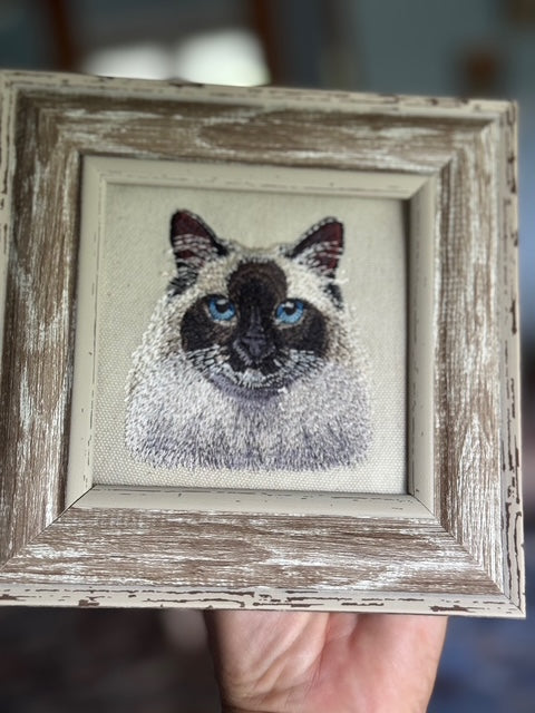 Birman Cat Machine Embroidered Art No. 2 | Framed Cat Breed Décor
