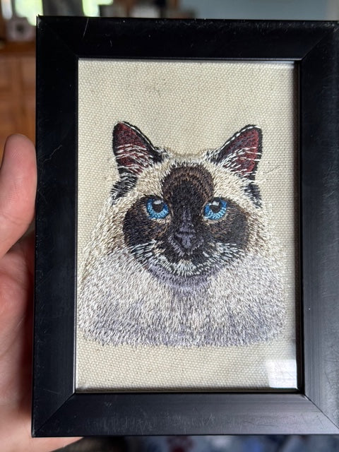 Birman Cat Machine Embroidered Art No. 2 | Framed Cat Breed Décor