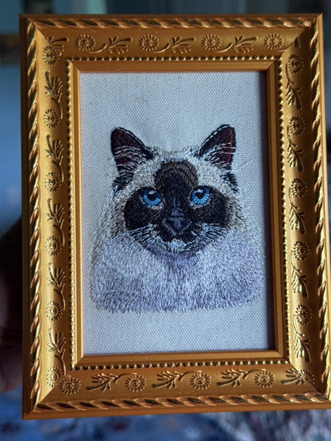 Birman Cat Machine Embroidered Art No. 2 | Framed Cat Breed Décor