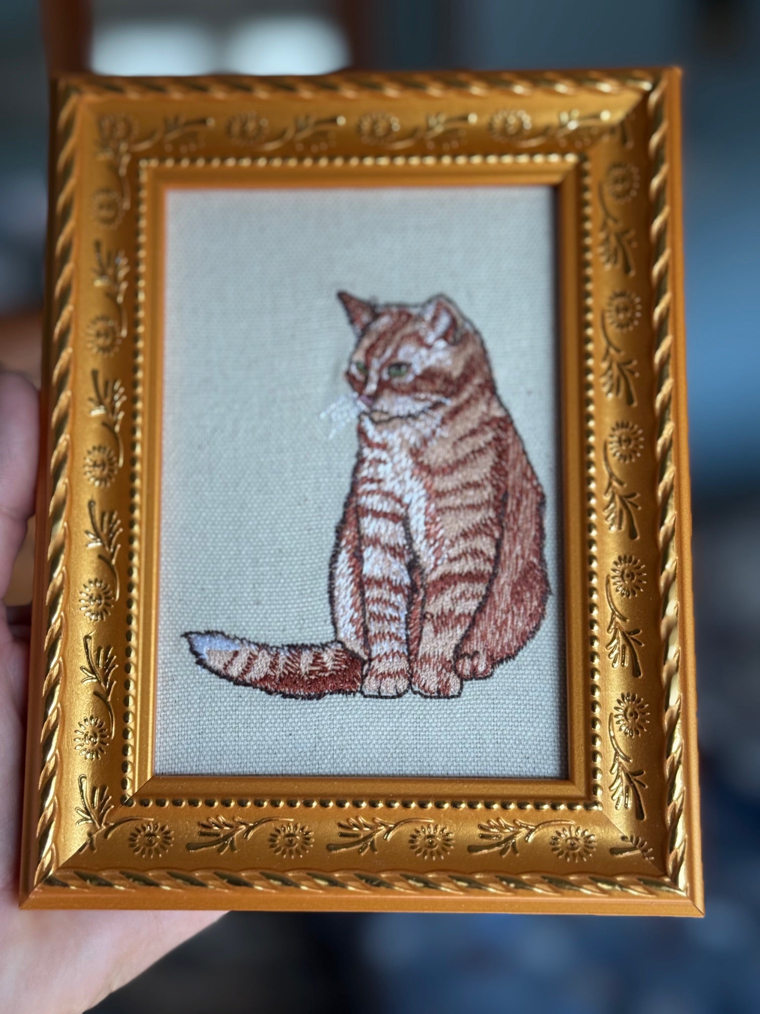 Tabby Cat Machine Embroidered Art | Framed Cat Breed Décor