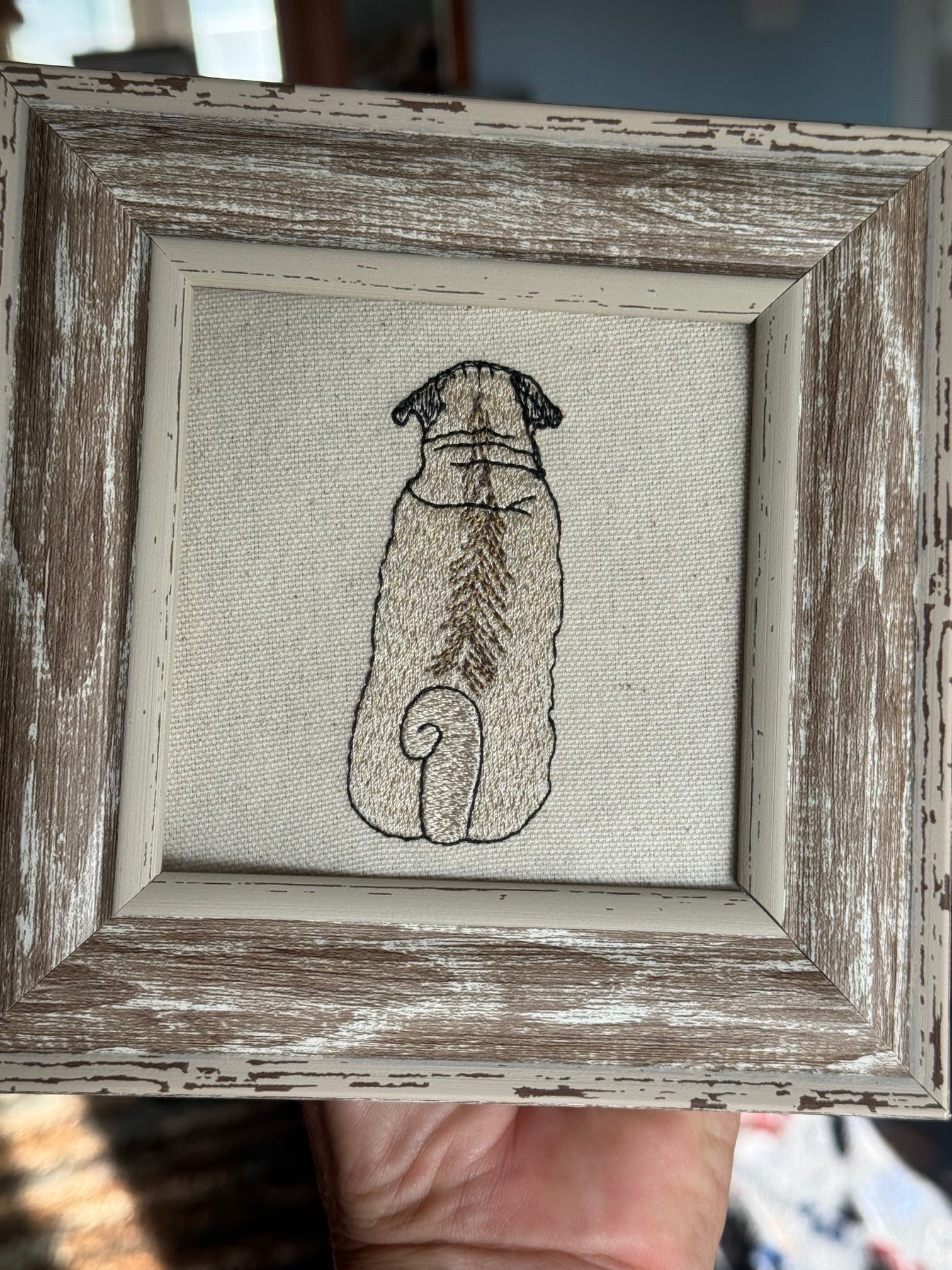 Pug Machine Embroidered Art | Framed Dog Breed Décor