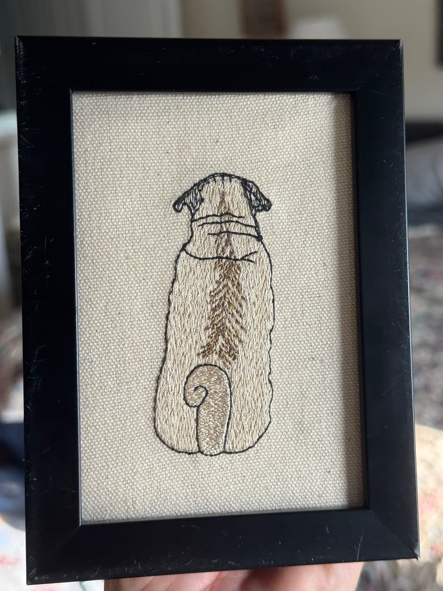 Pug Machine Embroidered Art | Framed Dog Breed Décor