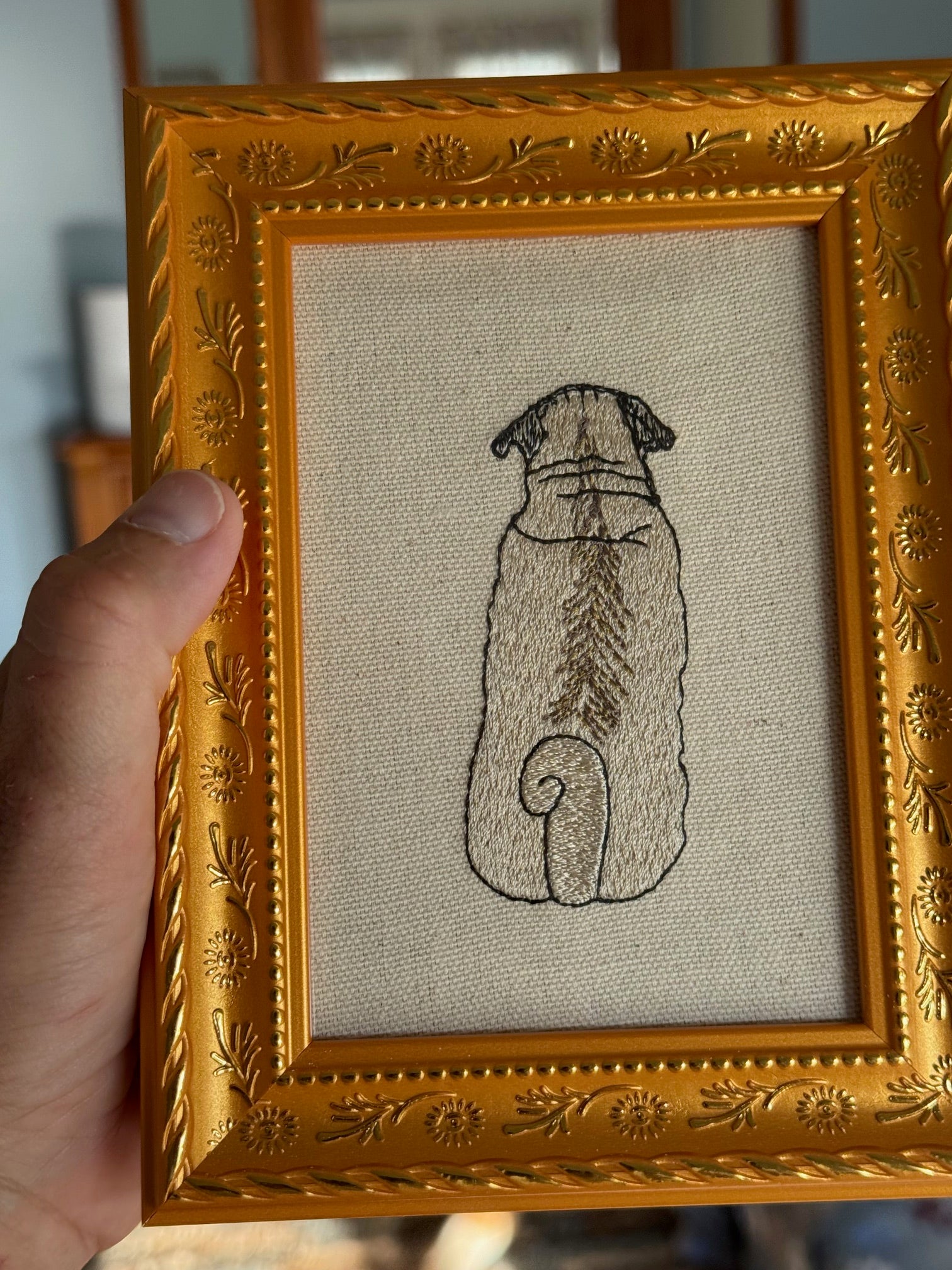 Pug Machine Embroidered Art | Framed Dog Breed Décor