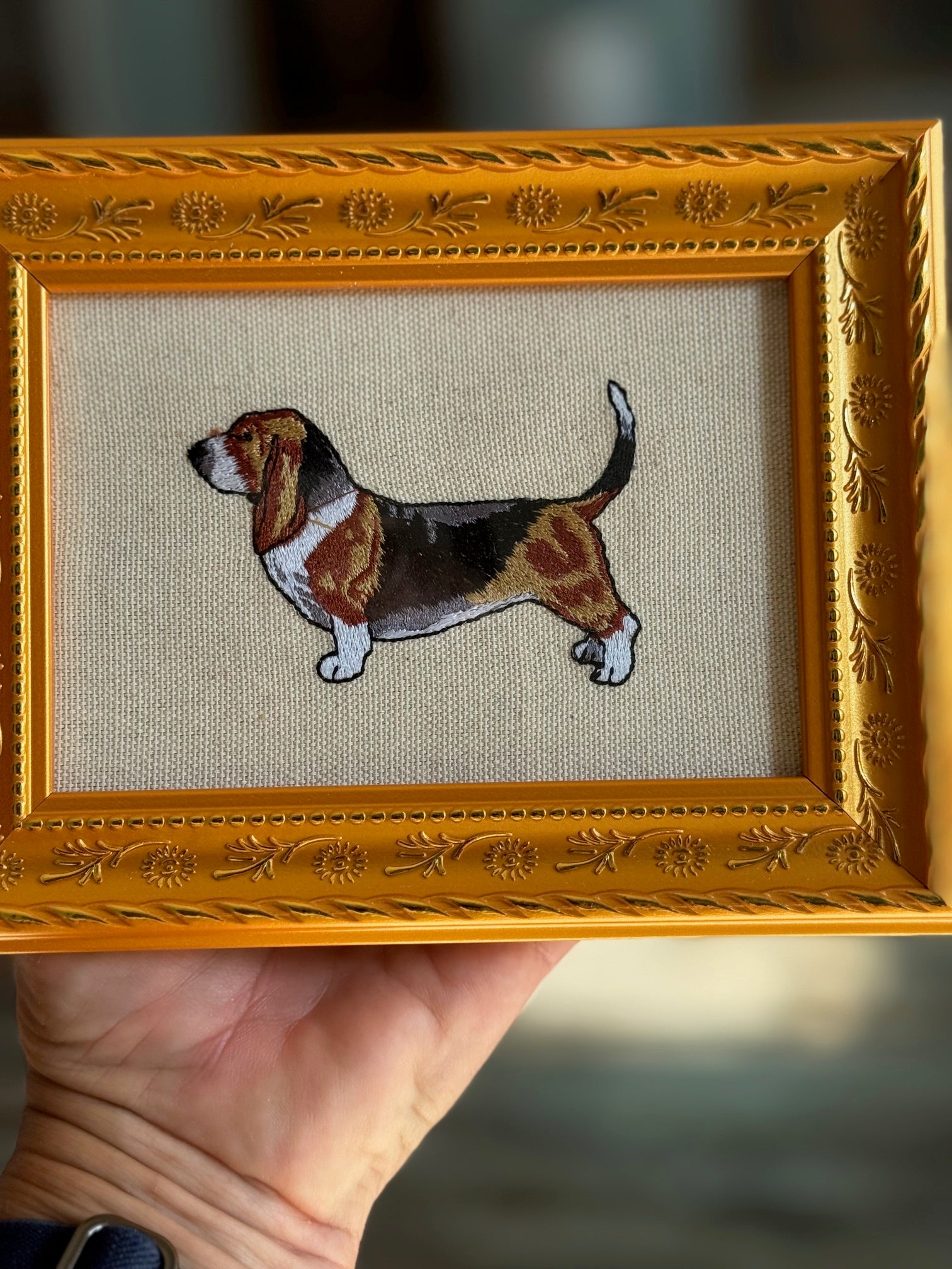 Basset Hound Machine Embroidered Art | Framed Dog Breed Décor