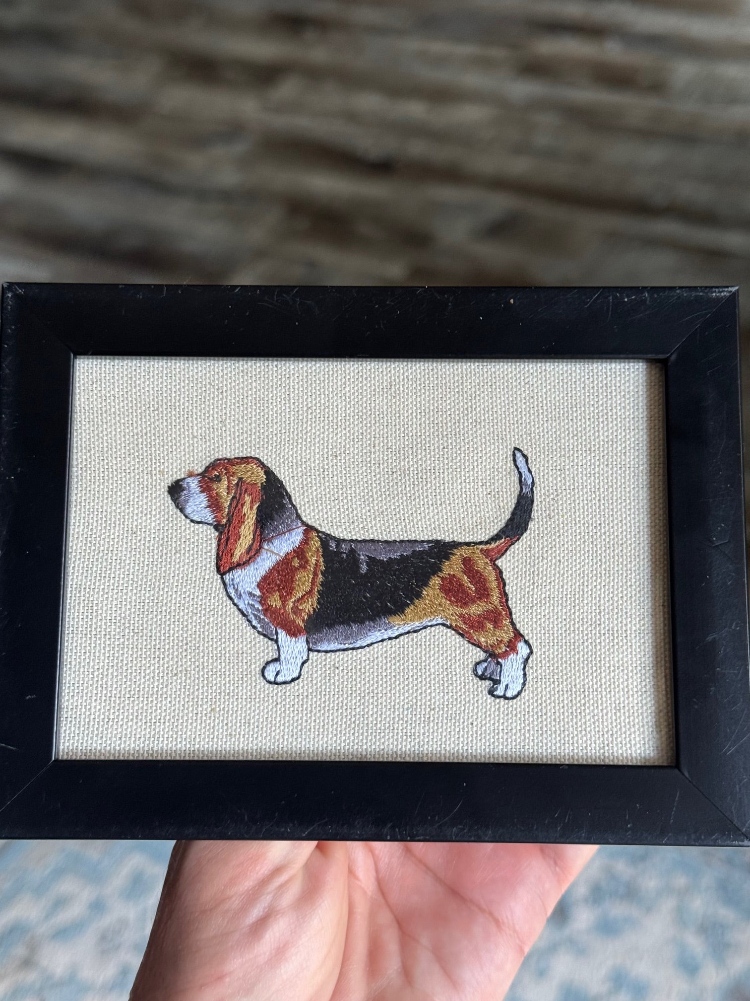 Basset Hound Machine Embroidered Art | Framed Dog Breed Décor