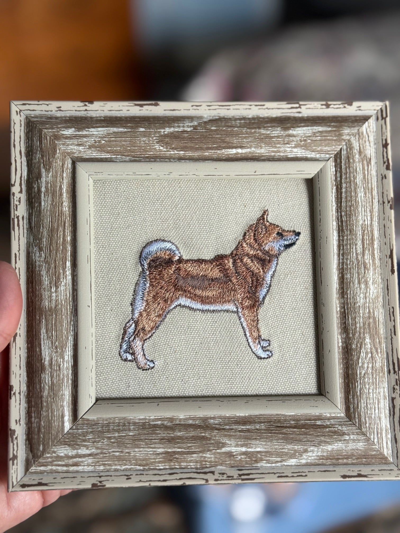 Shiba Inu Machine Embroidered Framed Art | Tabletop Decor for Home or Office