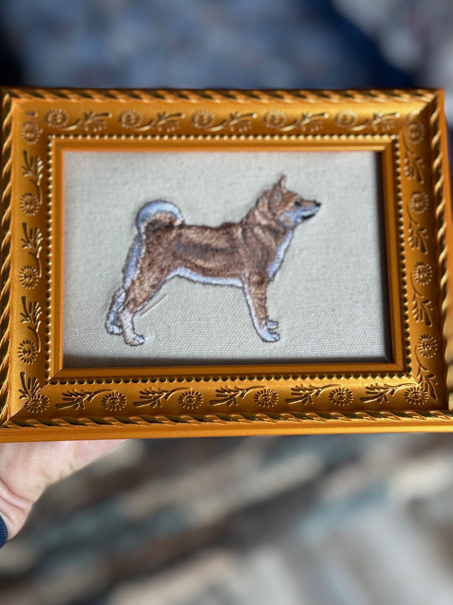 Shiba Inu Machine Embroidered Framed Art | Tabletop Decor for Home or Office