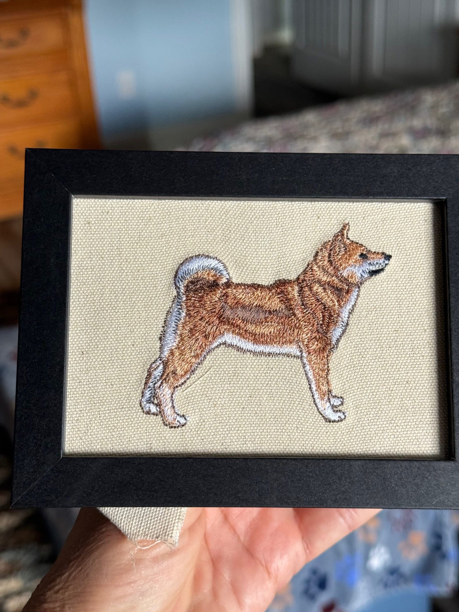 Shiba Inu Machine Embroidered Framed Art | Tabletop Decor for Home or Office