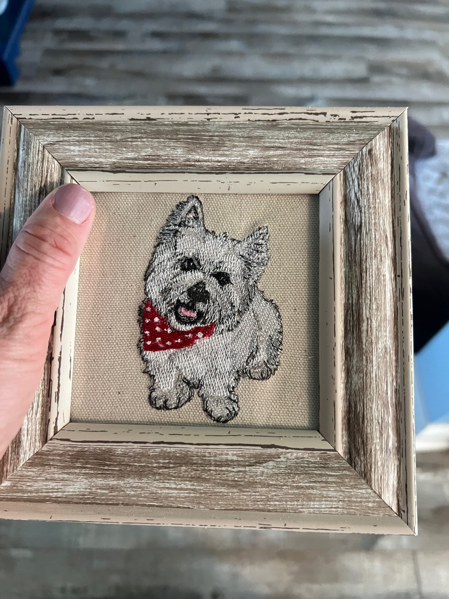 West Highland Terrier Westie Machine Embroidered Framed Art | Tabletop Decor for Home or Office