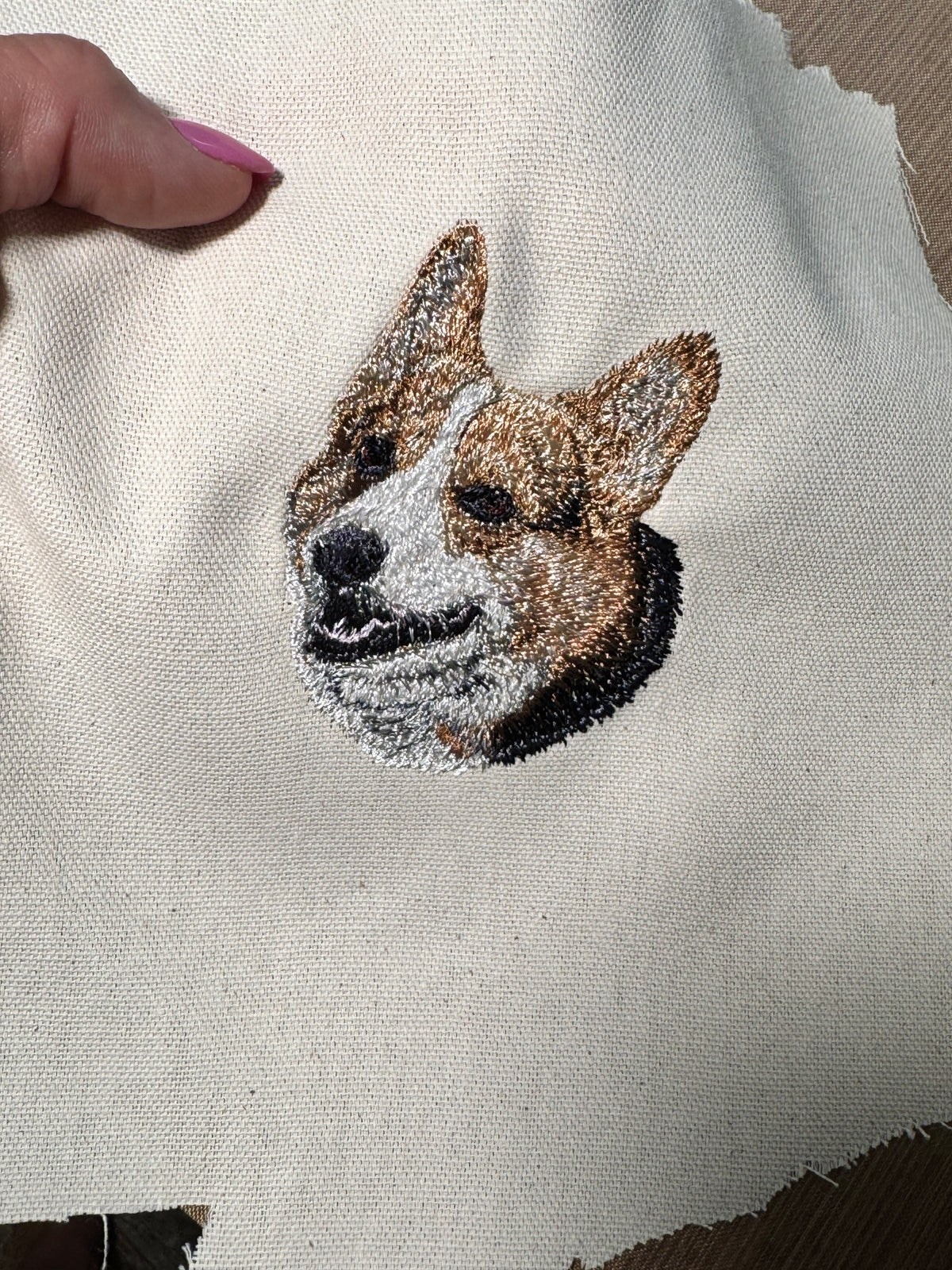 Tri Color Corgi — Machine Embroidered Framed Art | Tabletop Decor
