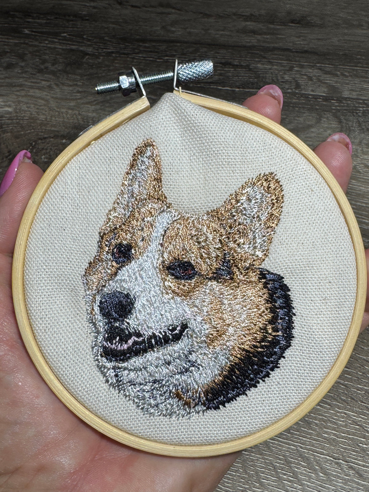 Tri Color Corgi — Machine Embroidered Framed Art | Tabletop Decor