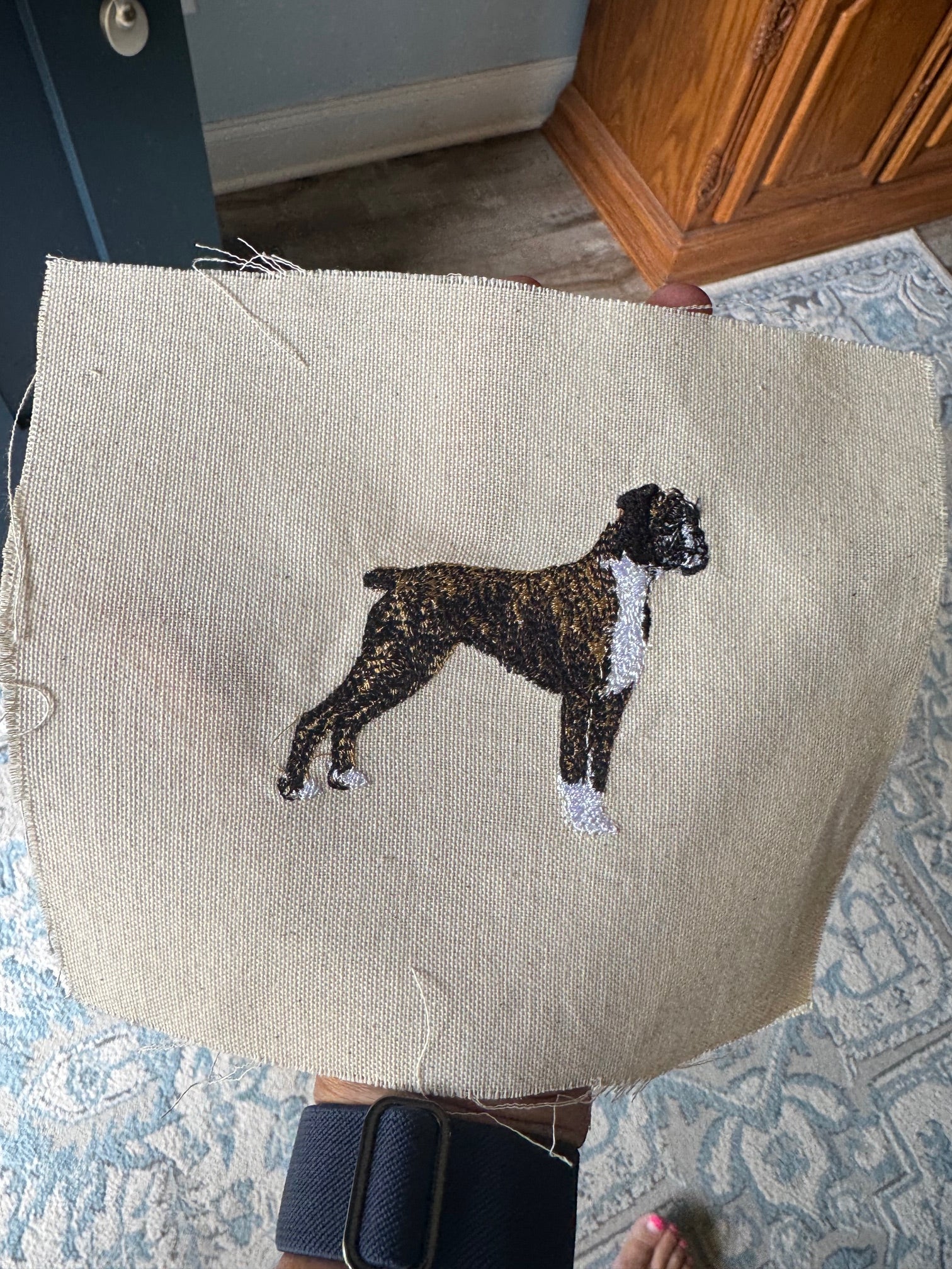 Boxer Dog Machine Embroidered Framed Art | Tabletop Decor