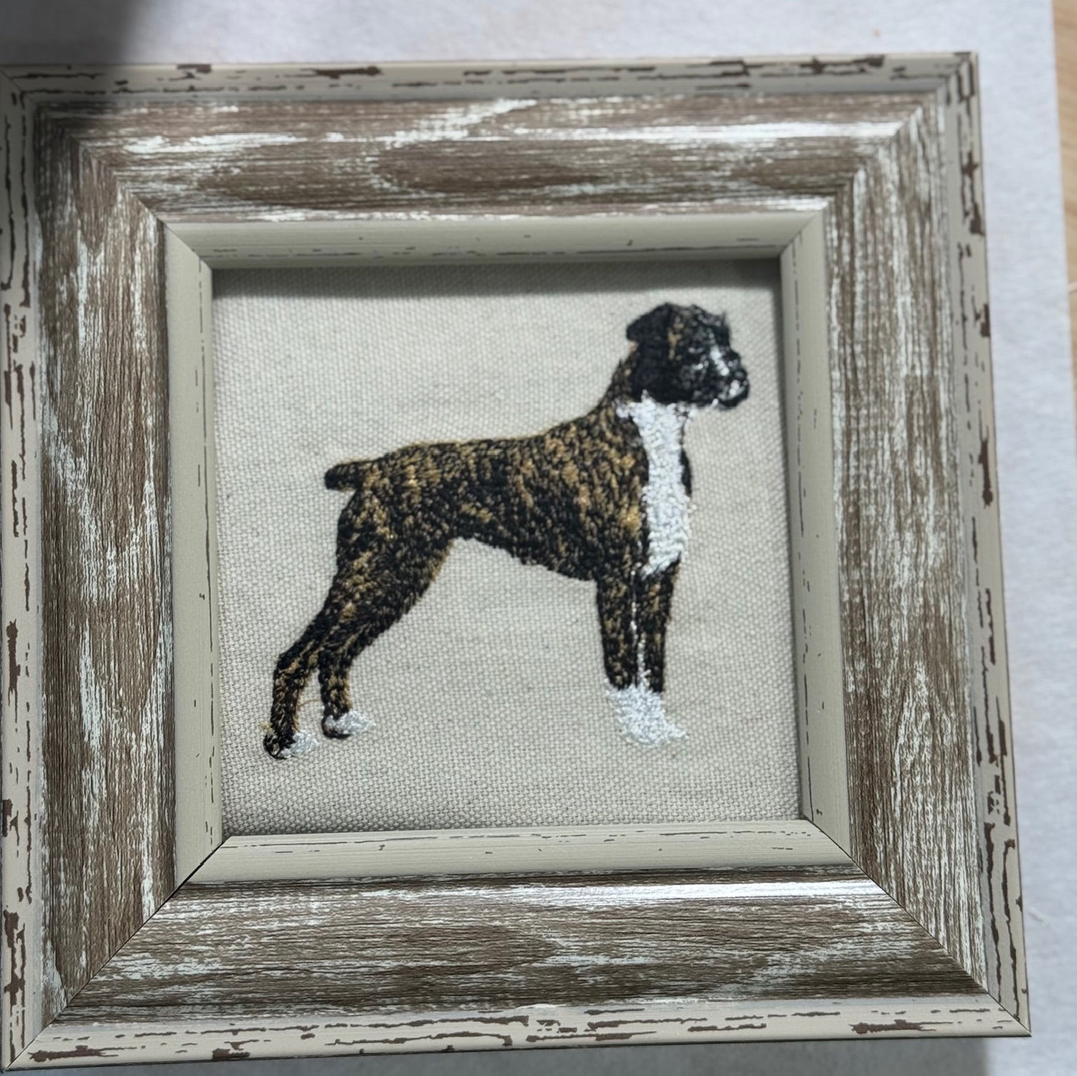 Boxer Dog Machine Embroidered Framed Art | Tabletop Decor
