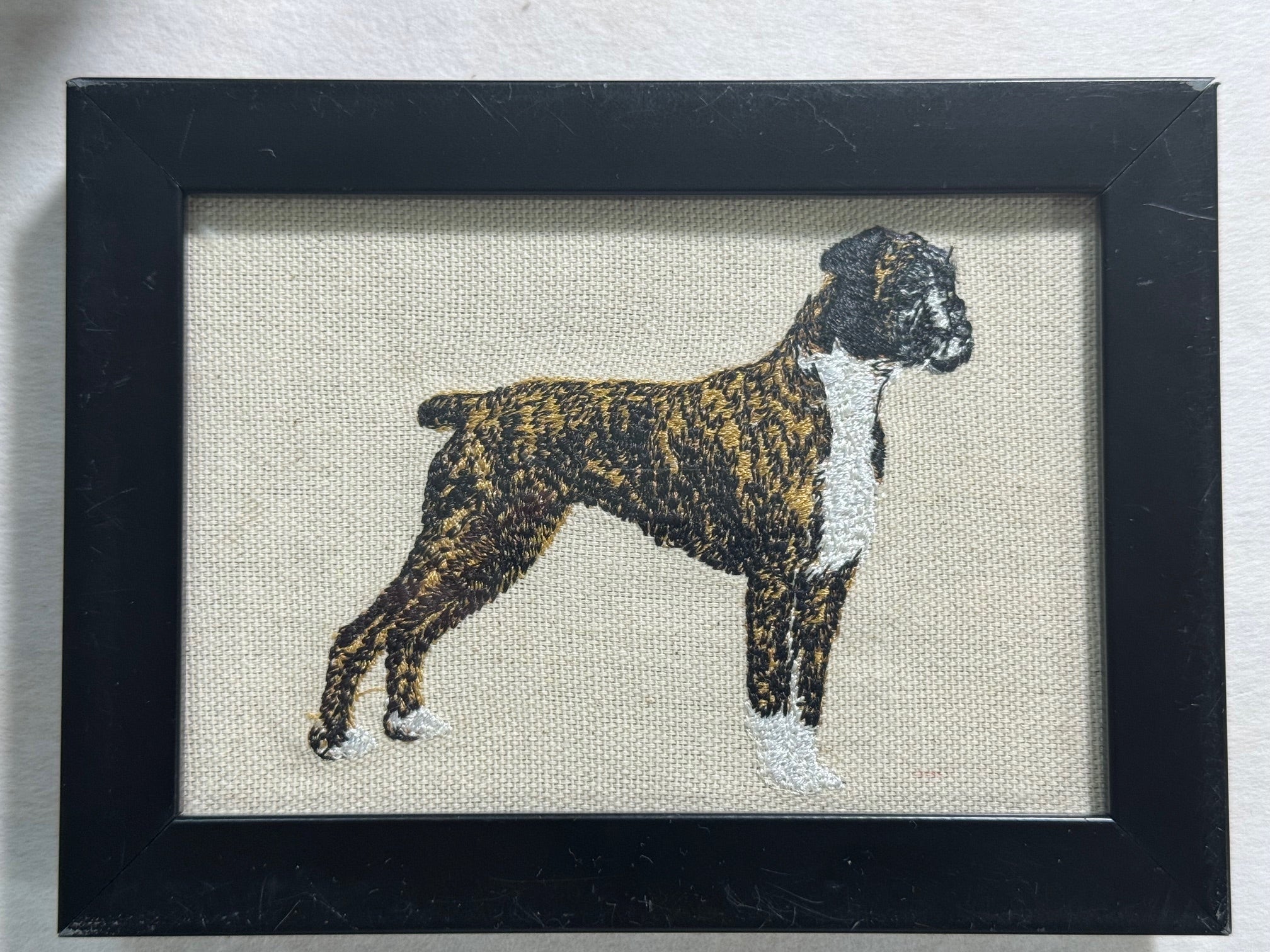 Boxer Dog Machine Embroidered Framed Art | Tabletop Decor