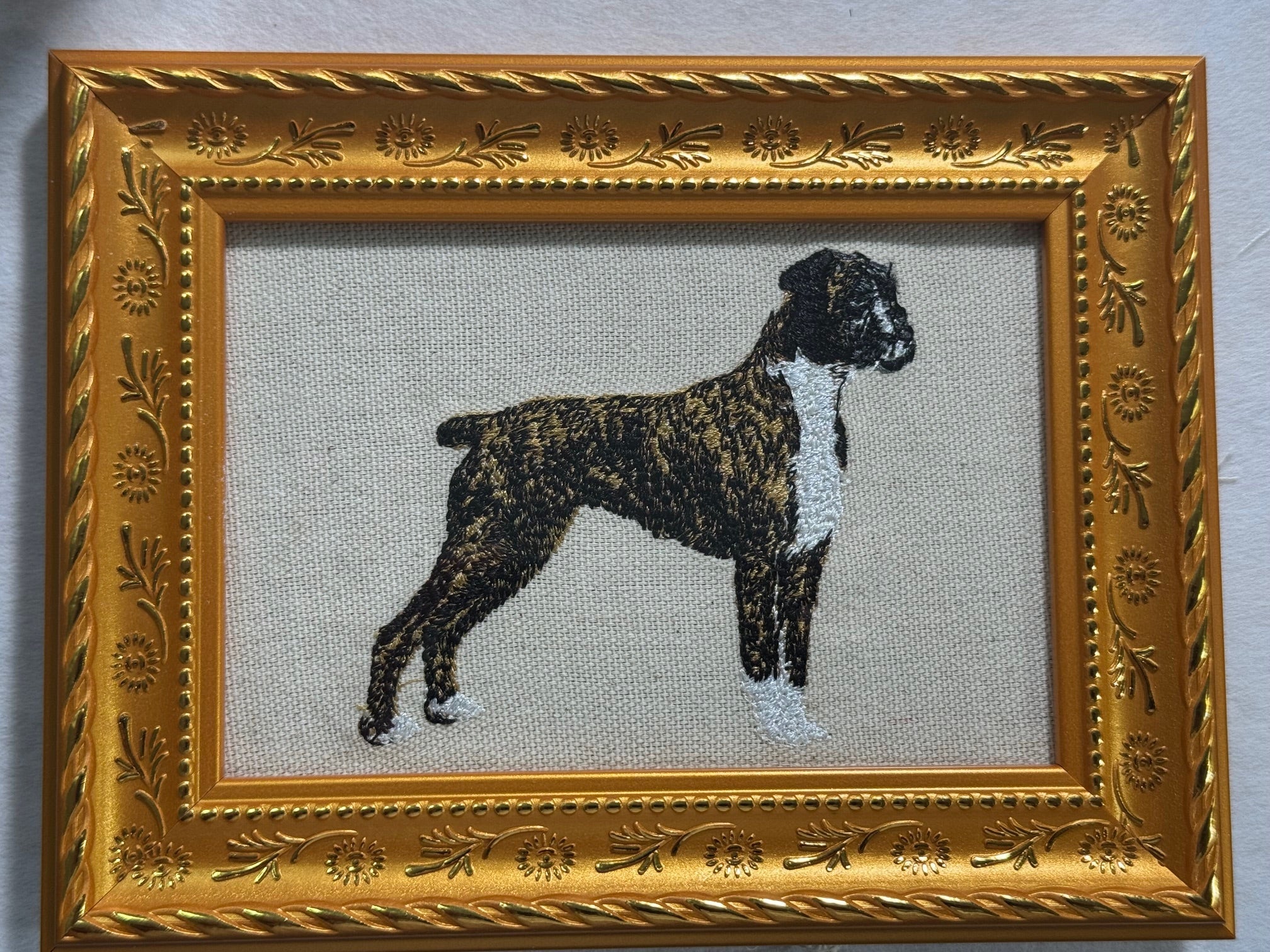 Boxer Dog Machine Embroidered Framed Art | Tabletop Decor