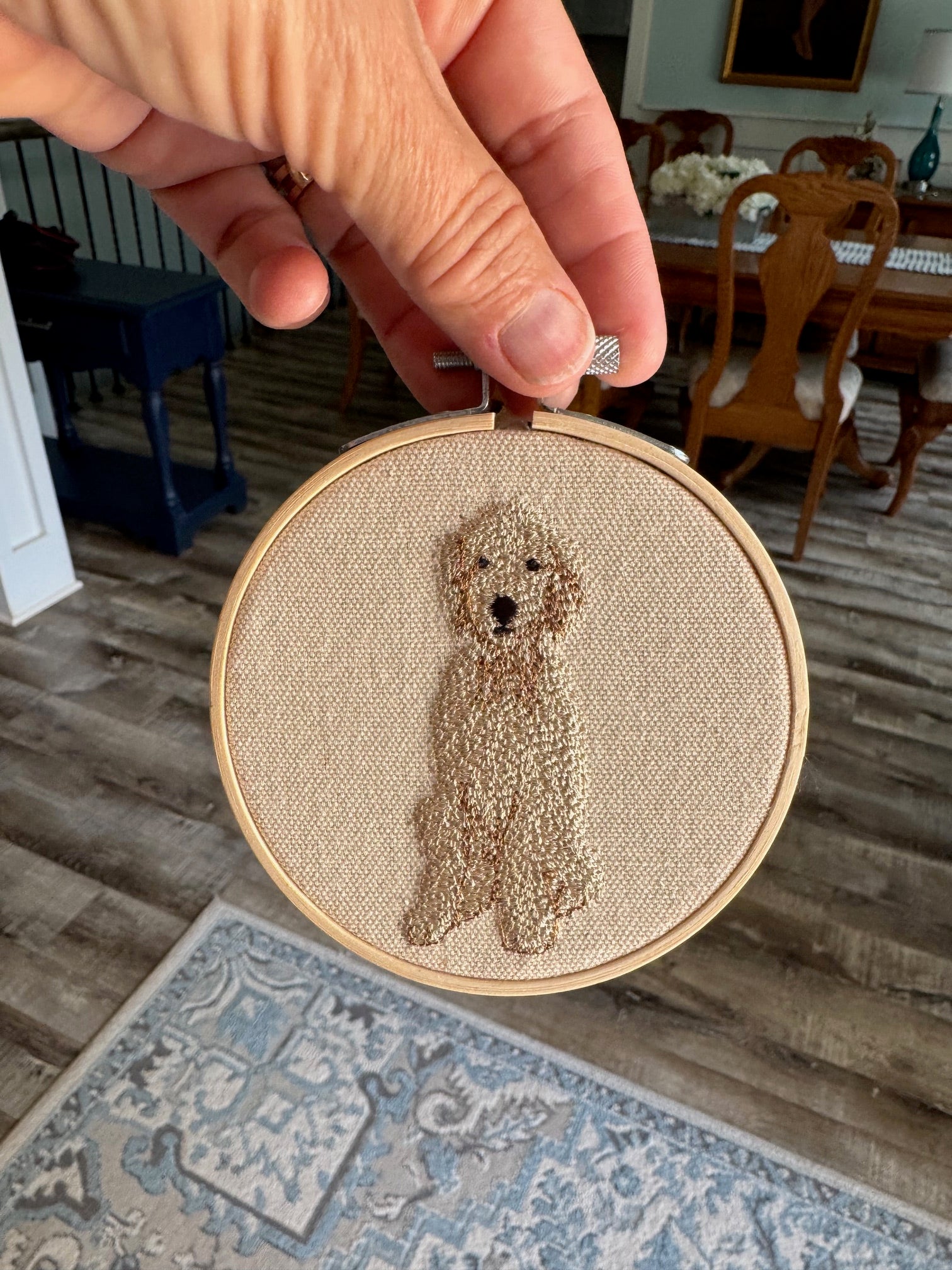 Poodle Doodle Dog Machine Embroidered Framed Art | Tabletop Decor