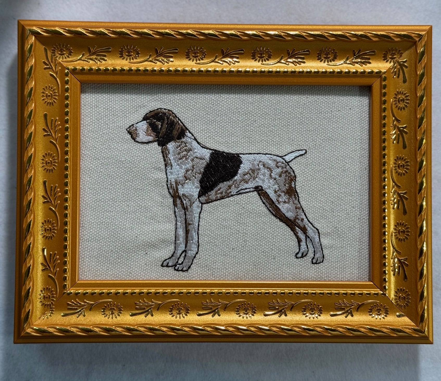 Pointer Machine Embroidered Art No. 3 | Framed Dog Breed Décor
