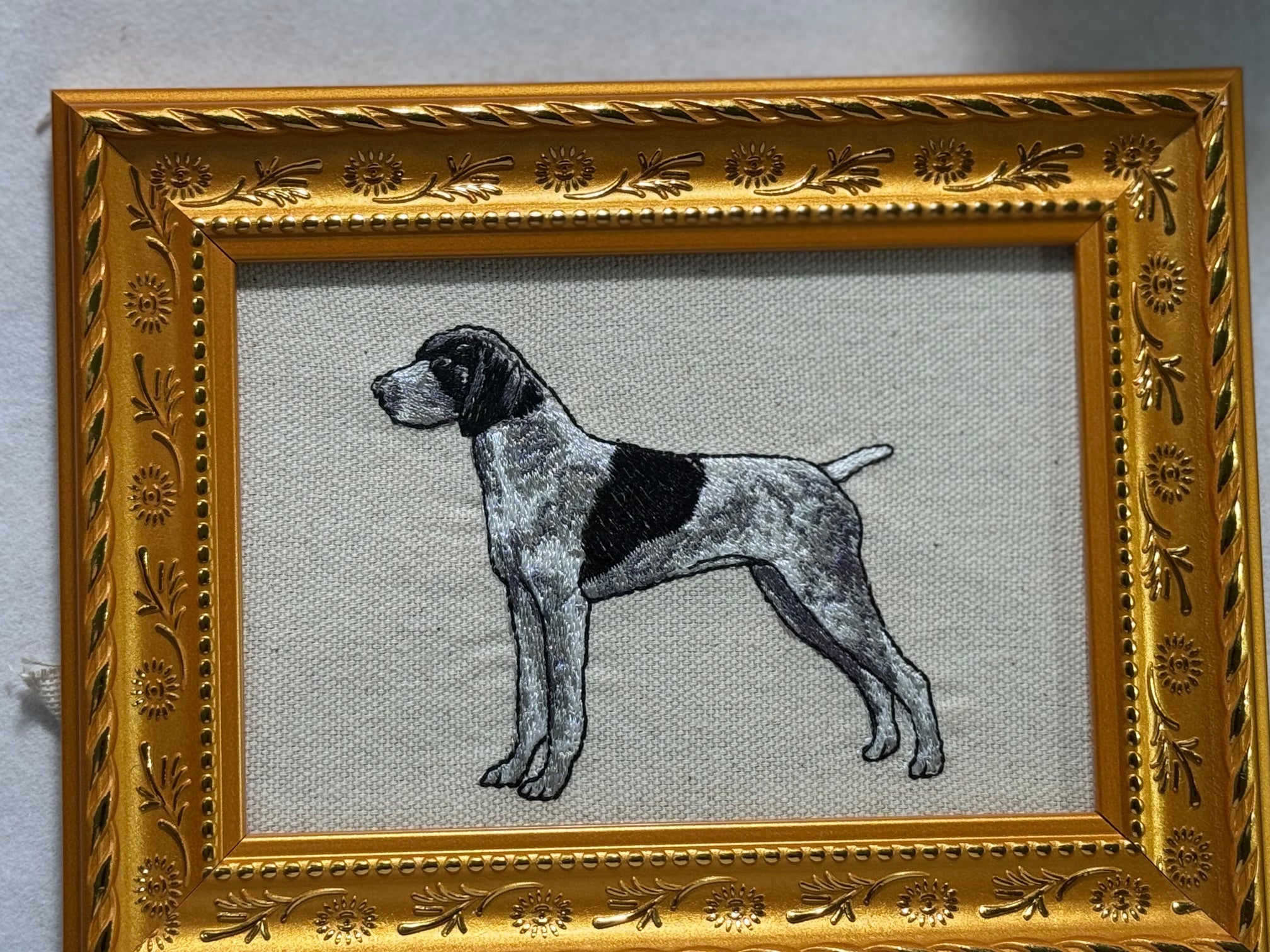 Pointer Machine Embroidered Art No. 2 | Framed Dog Breed Décor