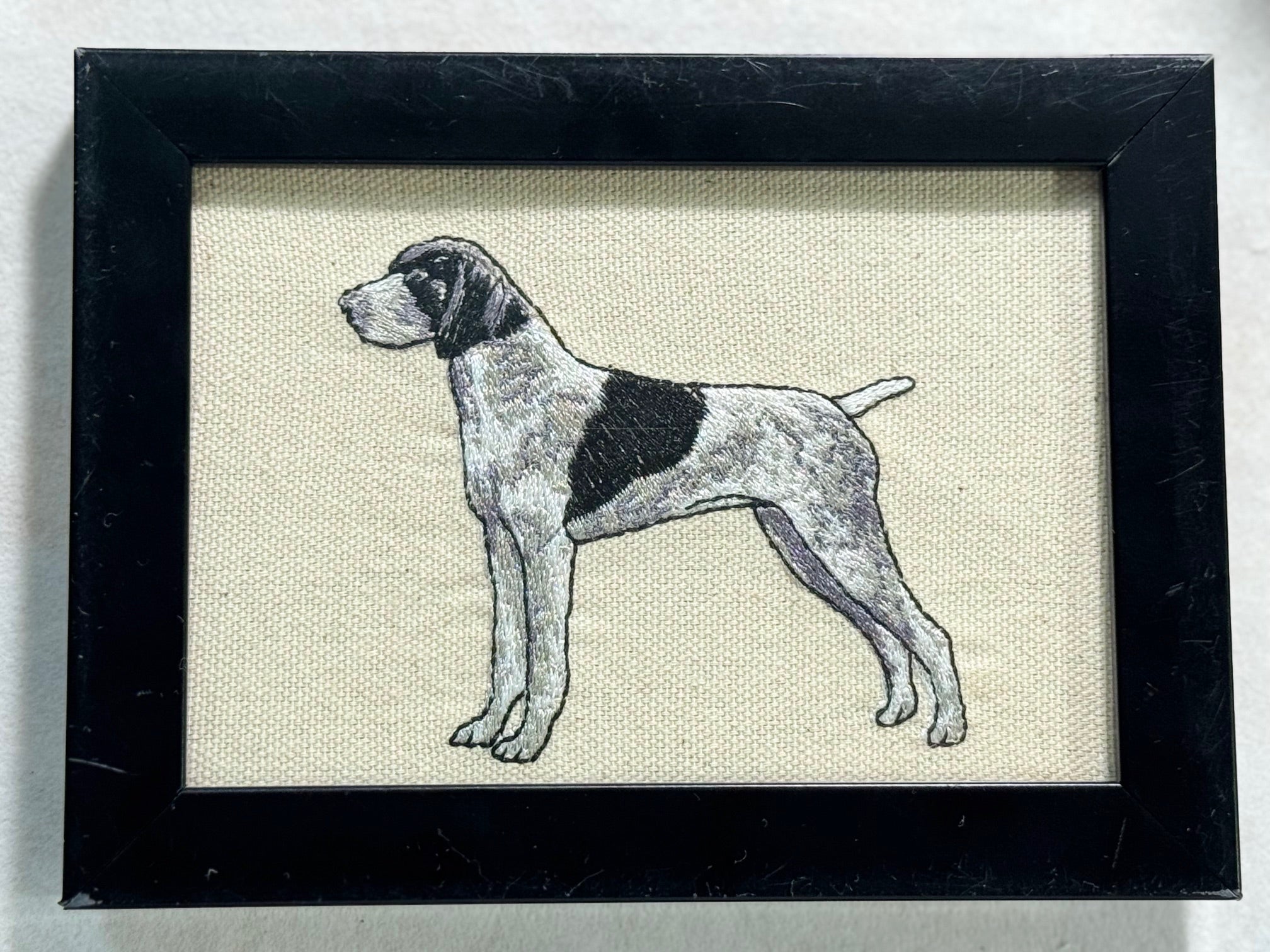 Pointer Machine Embroidered Art No. 2 | Framed Dog Breed Décor