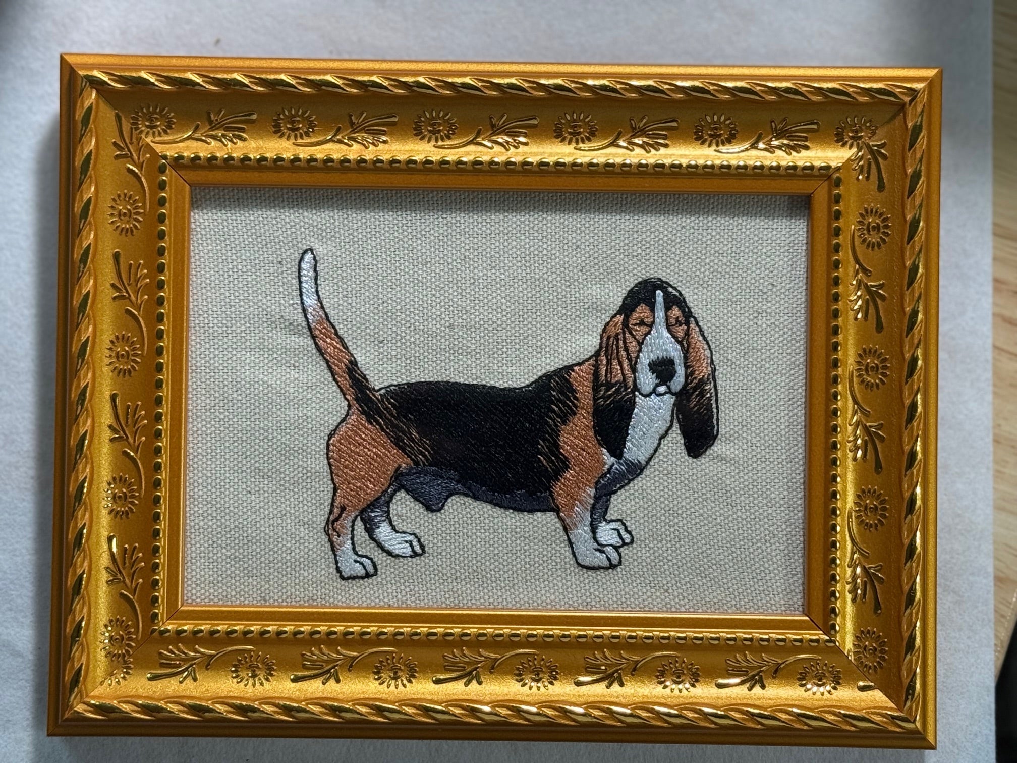 Basset Hound Machine Embroidered Art | Framed Dog Breed Décor