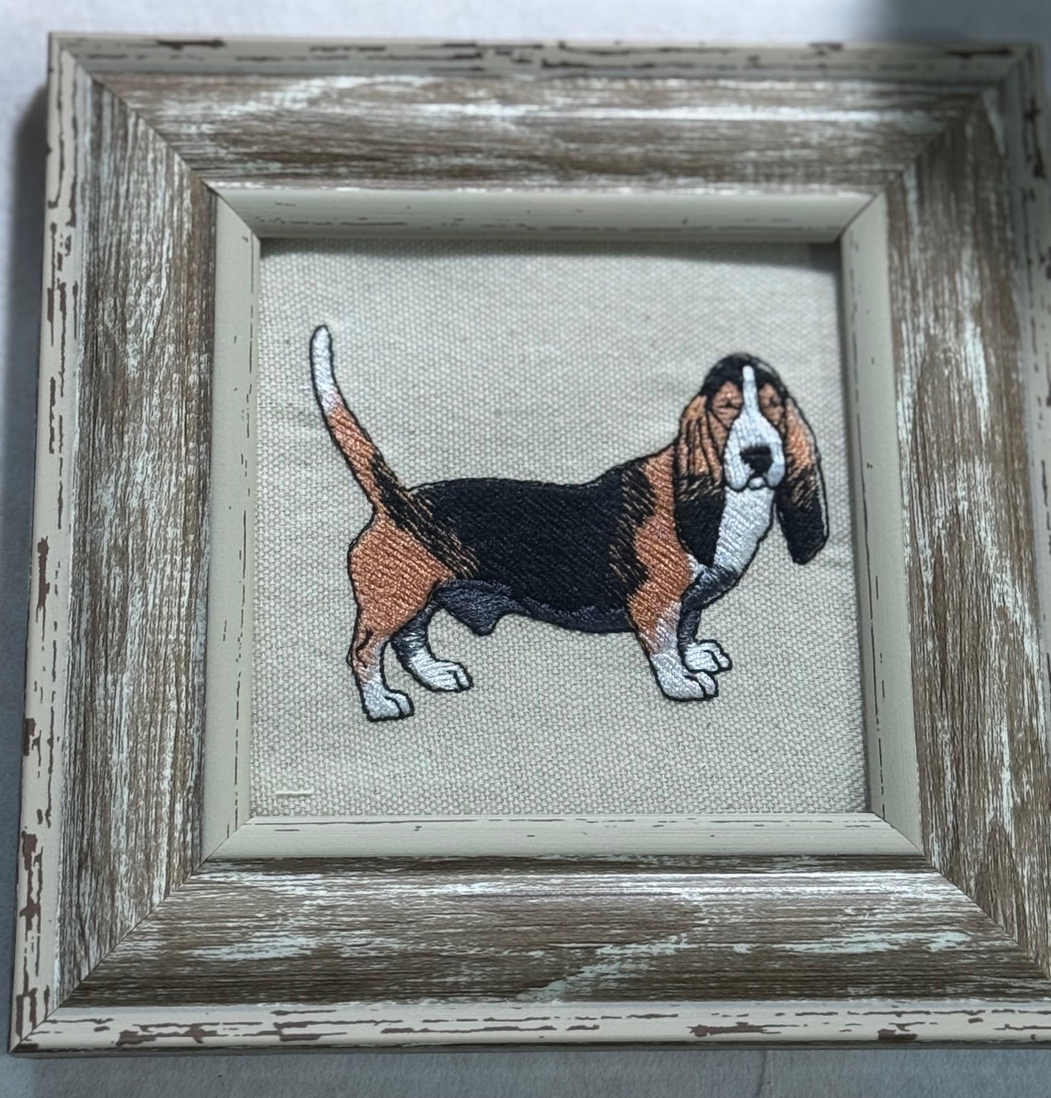 Basset Hound Machine Embroidered Art | Framed Dog Breed Décor