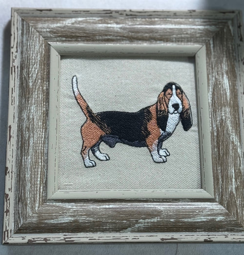 Basset Hound Machine Embroidered Art | Framed Dog Breed Décor