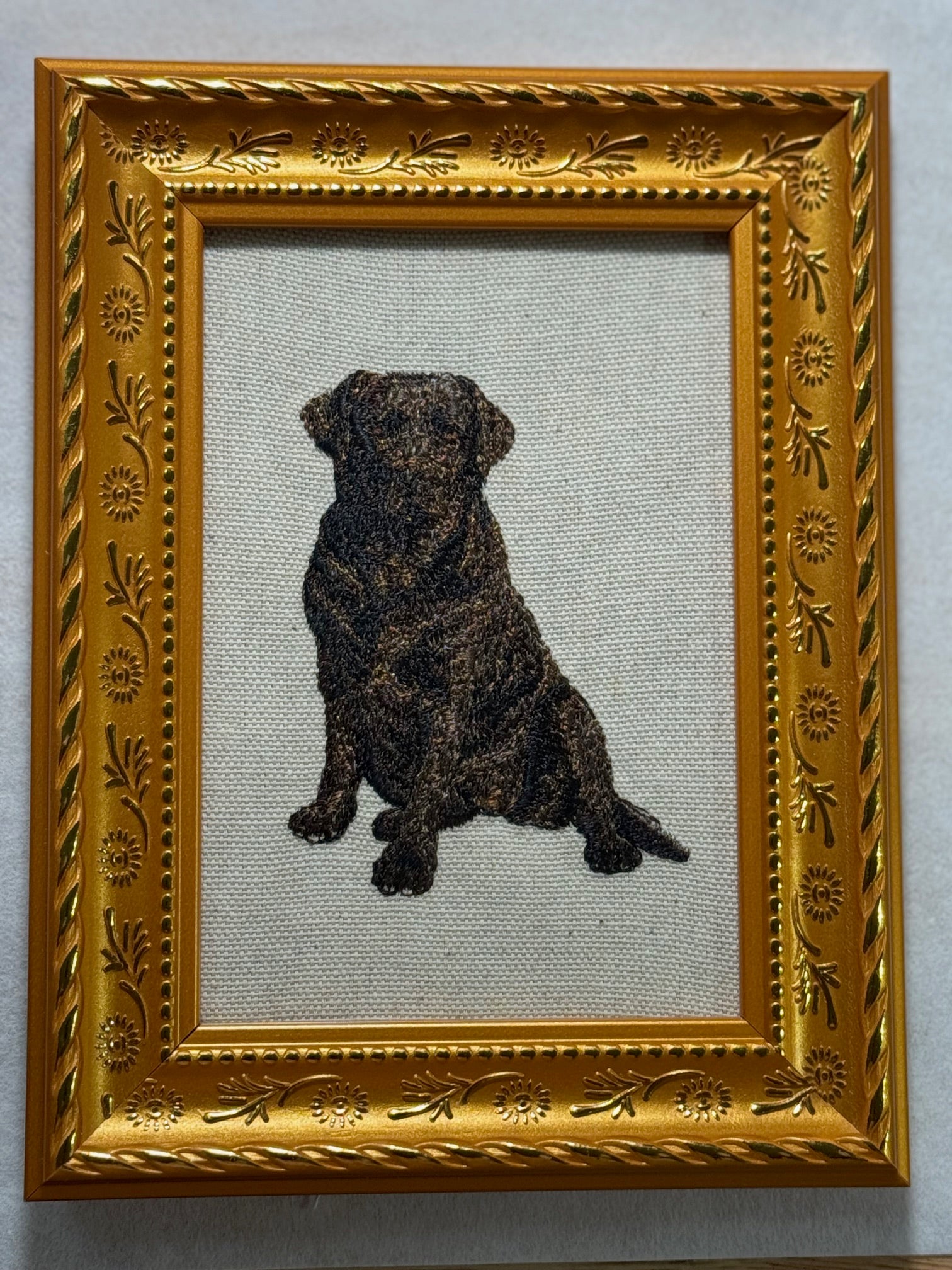Chocolate Labrador Retriever Machine Embroidered Art | Framed Dog Breed Décor