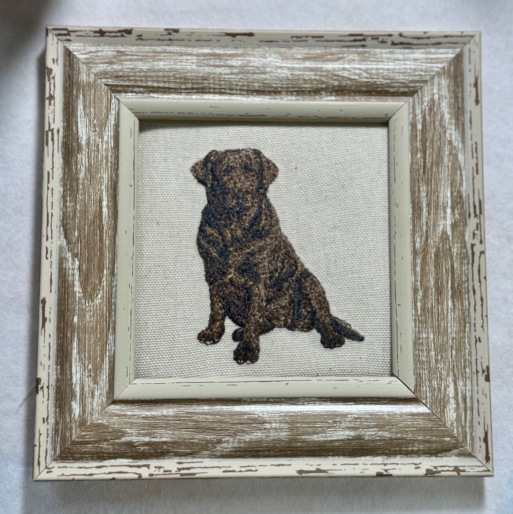 Chocolate Labrador Retriever Machine Embroidered Art | Framed Dog Breed Décor