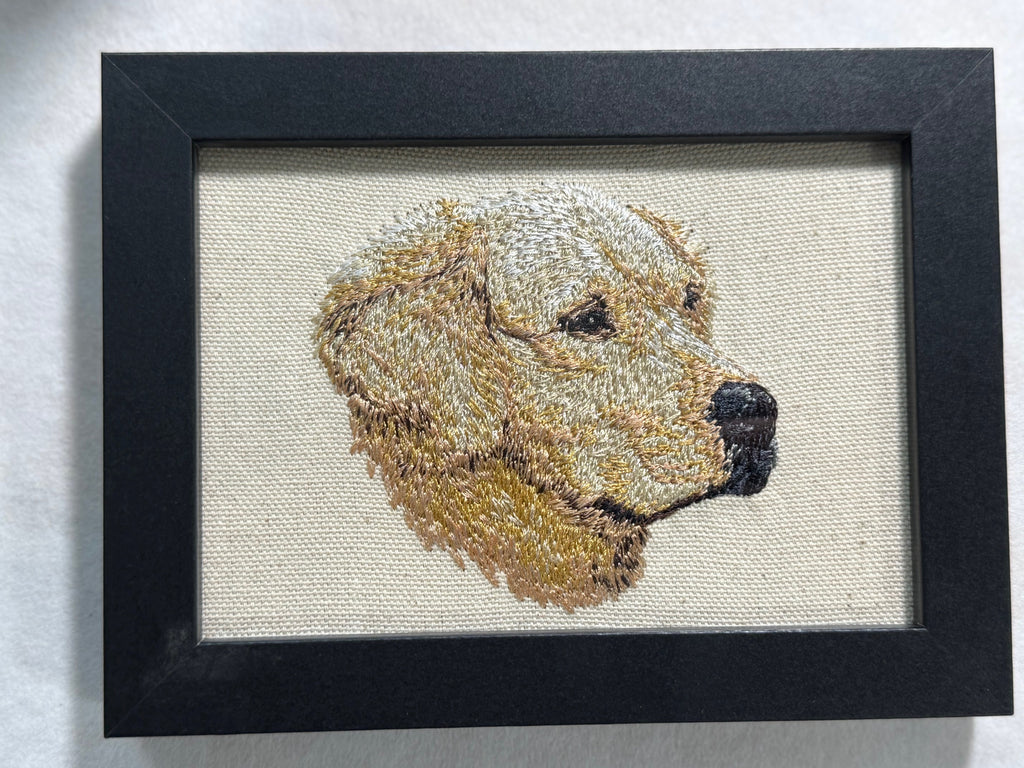 Golden Retriever Profile — Machine Embroidered Framed Art | Tabletop Decor