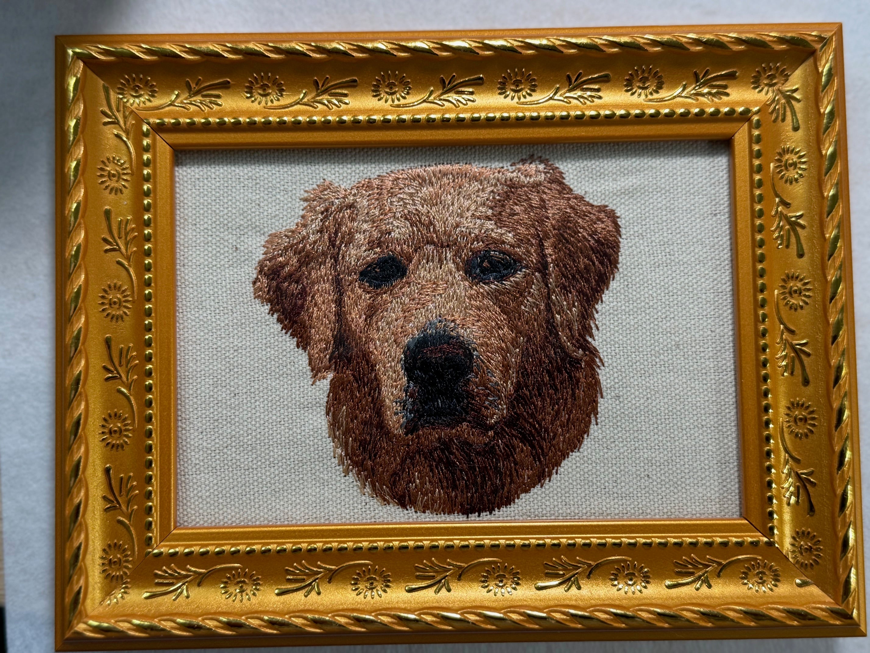 Red Golden Retriever Machine Embroidered Art No. 2 | Framed Dog Breed Décor