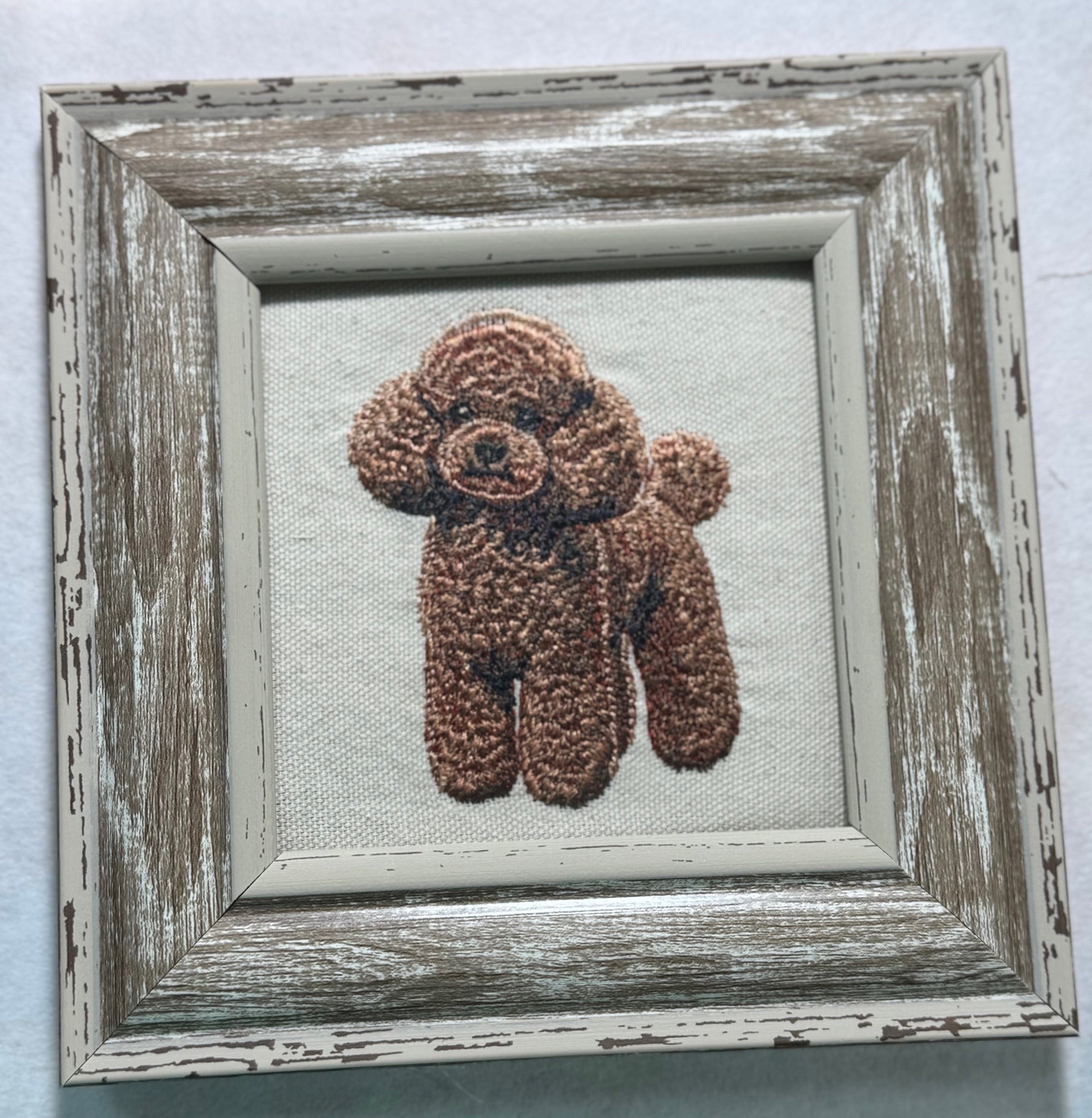 Toy Poodle Machine Embroidered Framed Art No. 2 | Tabletop Decor