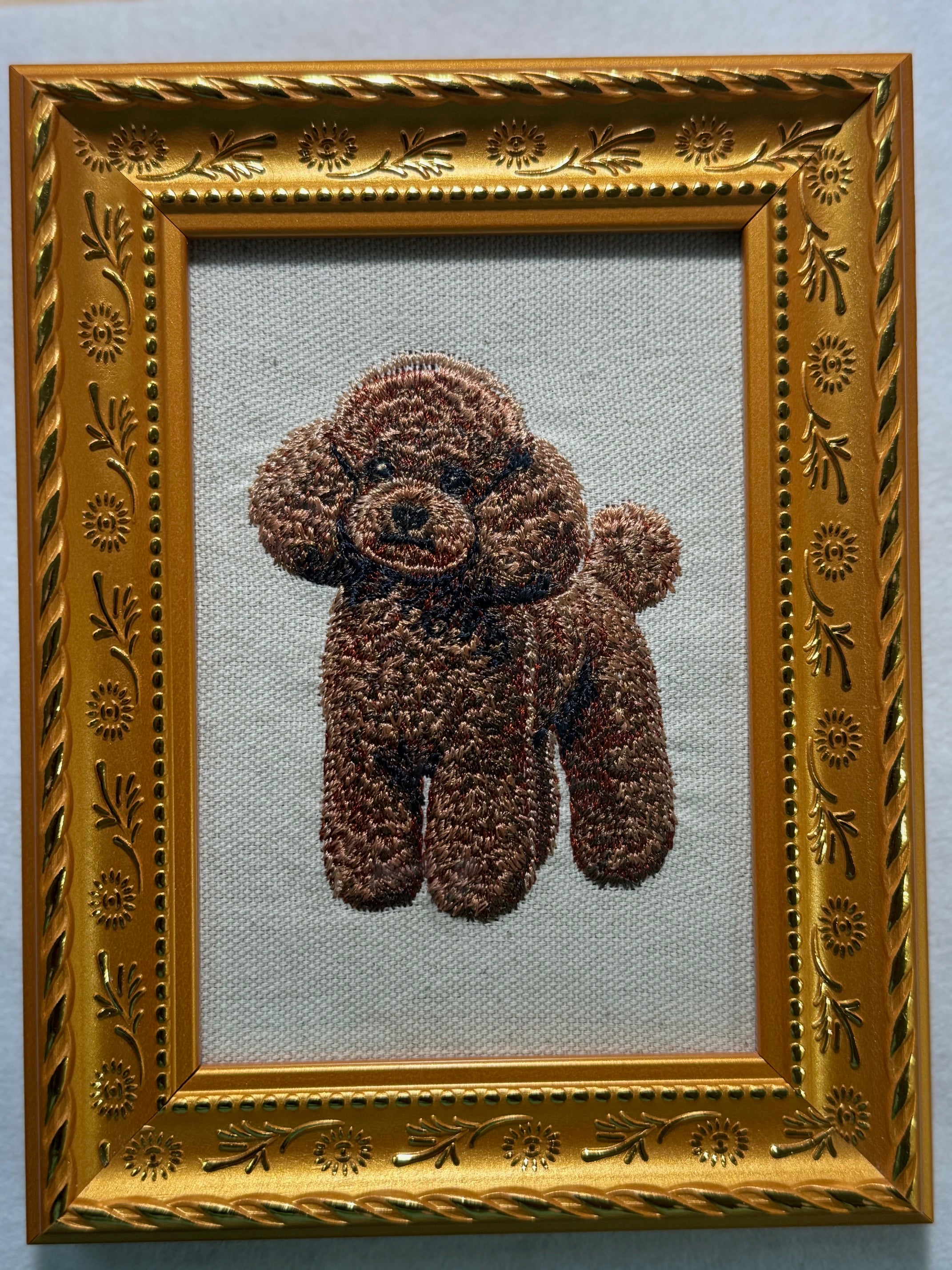 Toy Poodle Machine Embroidered Framed Art No. 2 | Tabletop Decor