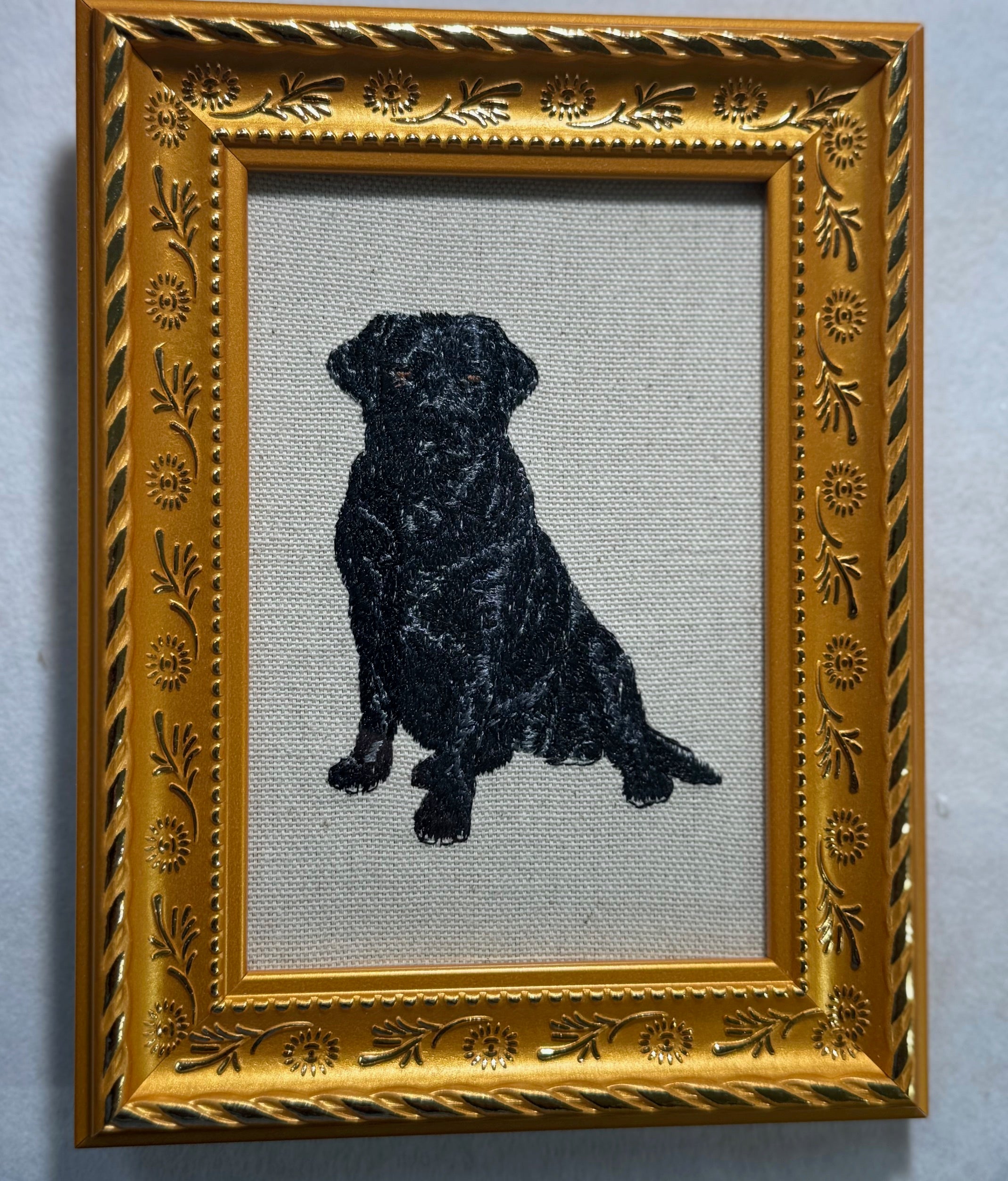 Black Labrador Retriever Machine Embroidered Art No. 2 | Framed Dog Breed Décor