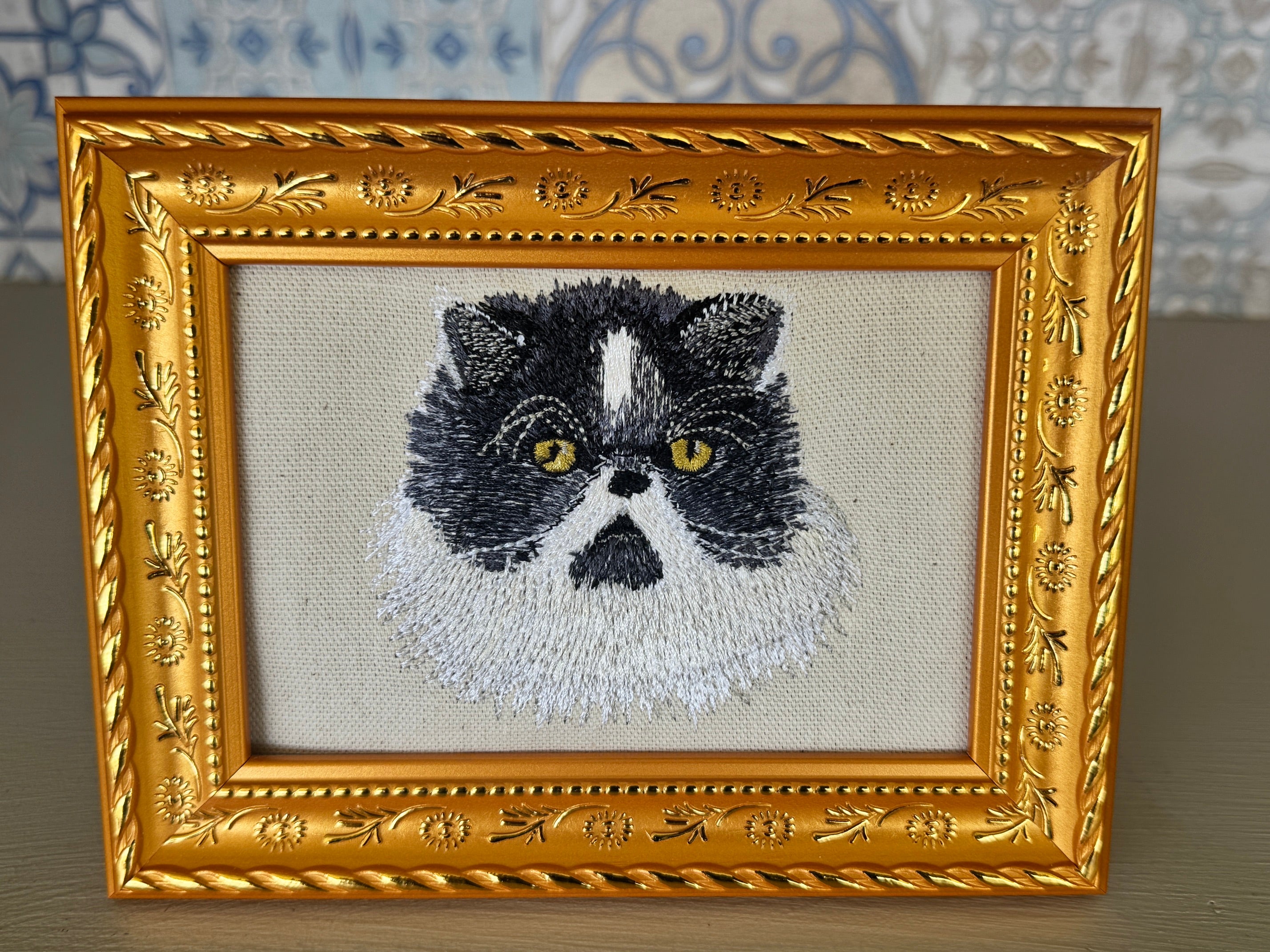 Kitty Cat Machine Embroidered and Framed