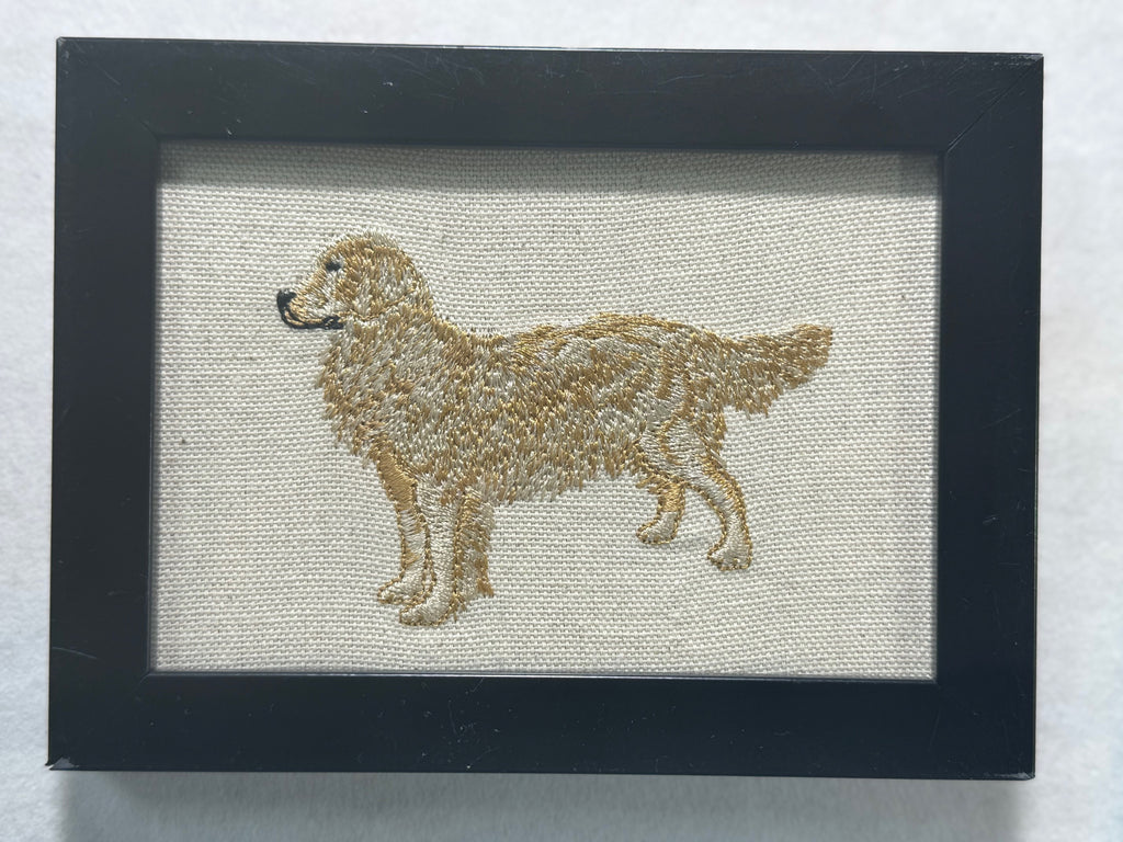 Golden Retriever Machine Embroidered Framed Art | Tabletop Decor