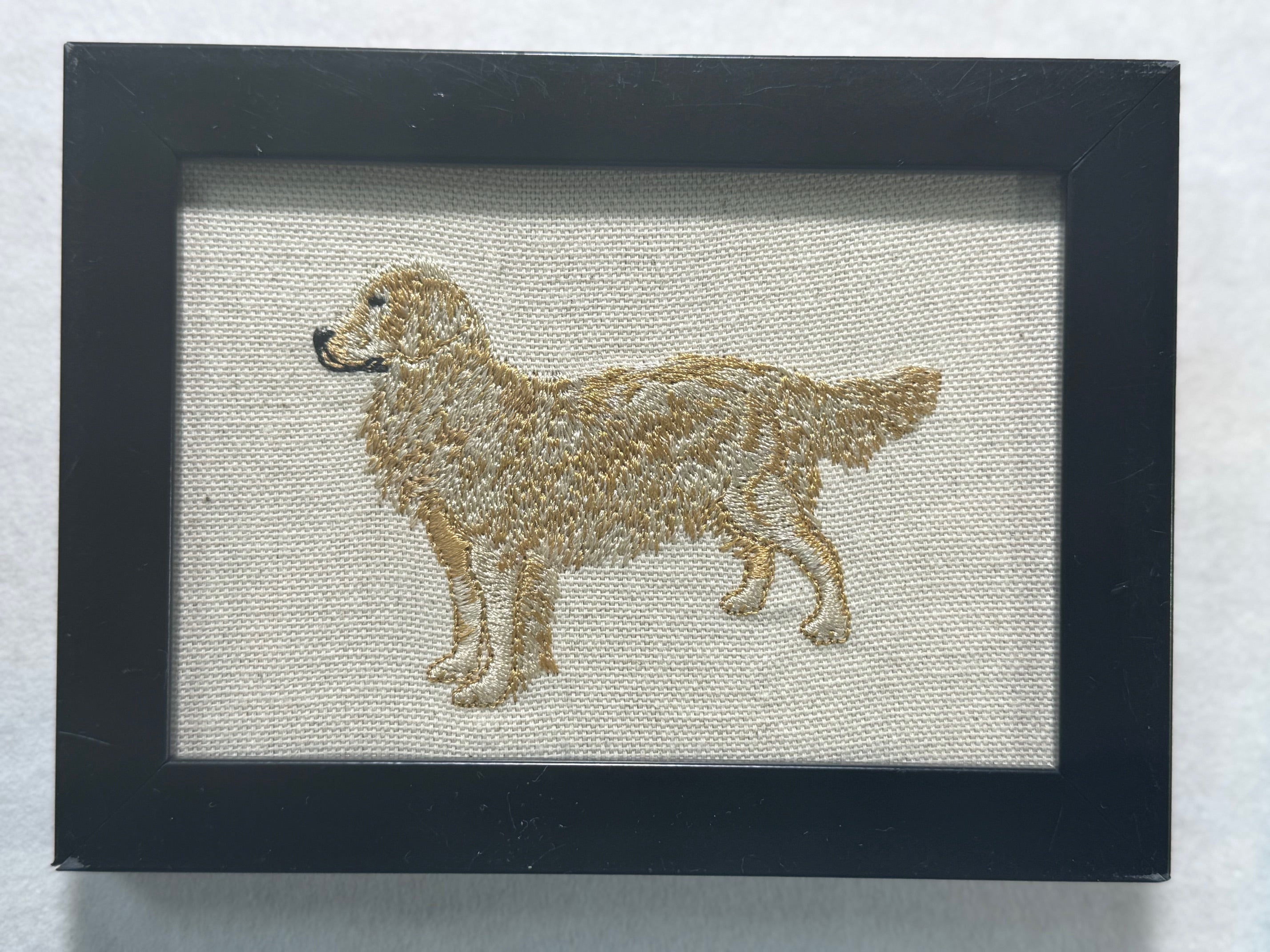 Golden Retriever Machine Embroidered Framed Art | Tabletop Decor