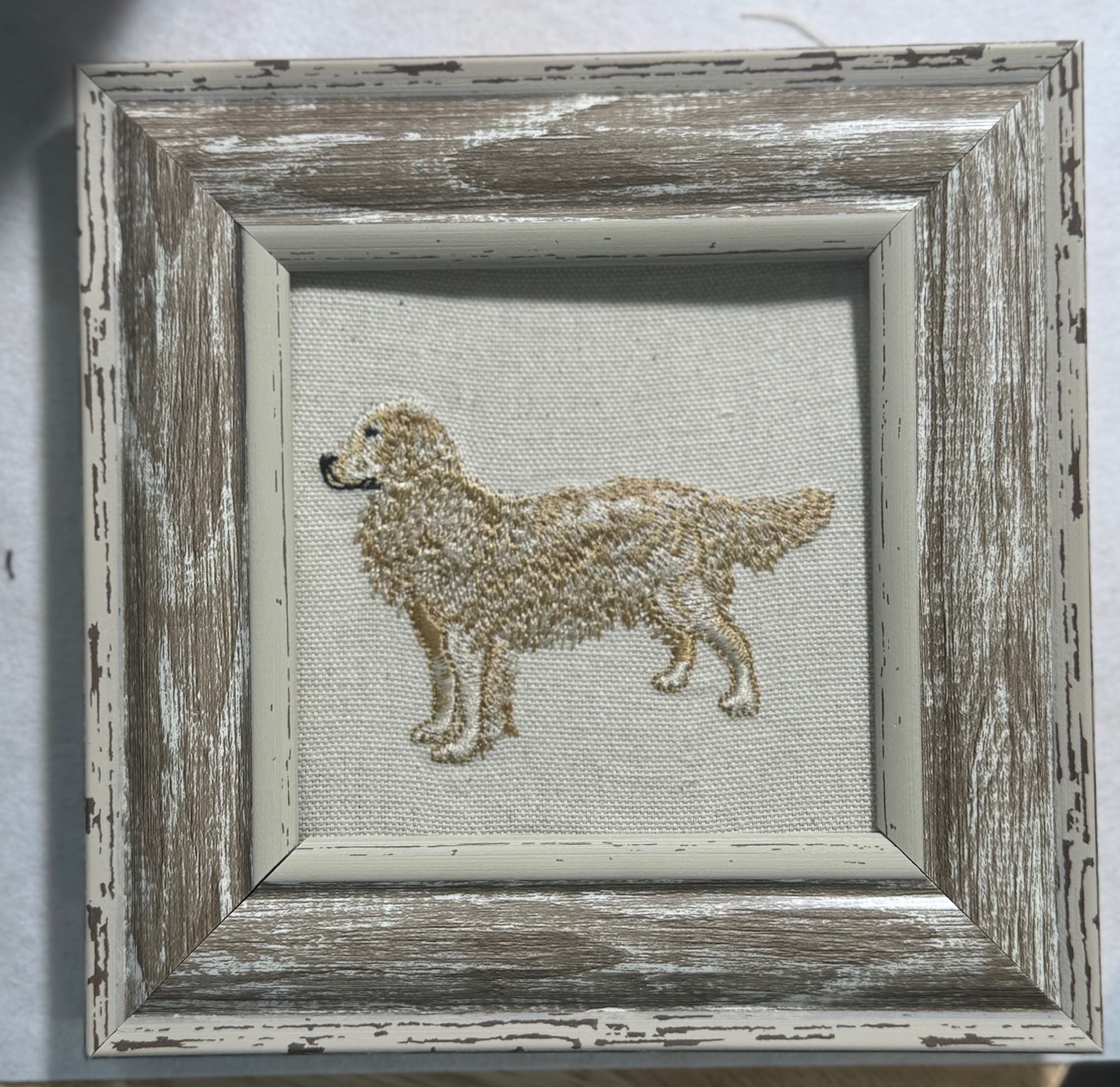 Golden Retriever Machine Embroidered Framed Art | Tabletop Decor
