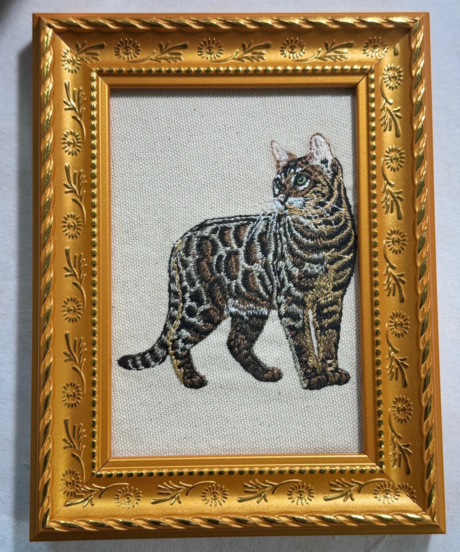 Bengal Cat Machine Embroidered Art | Framed Cat Breed Décor