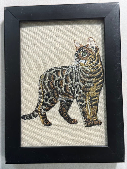 Bengal Cat Machine Embroidered Art | Framed Cat Breed Décor