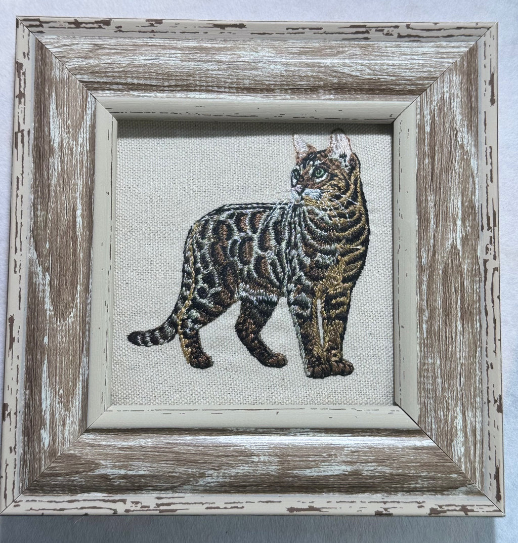 Bengal Cat Machine Embroidered Art | Framed Cat Breed Décor
